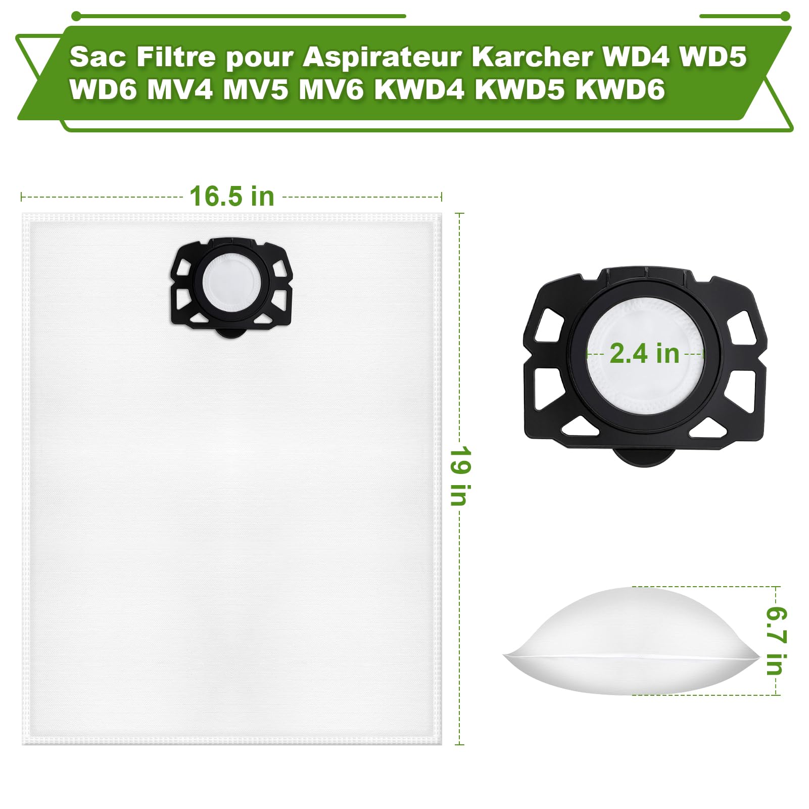 Lot de 15 Sacs de Filtre Sacs pour Aspirateur Karcher WD4,WD5,WD6,MV4,MV5,MV6,WD5P WD6P,KWD4,KWD5,KWD6, Sacs Filtrants D'aspirateur pour Aspirateur Humide et Sec 2.863-006.0