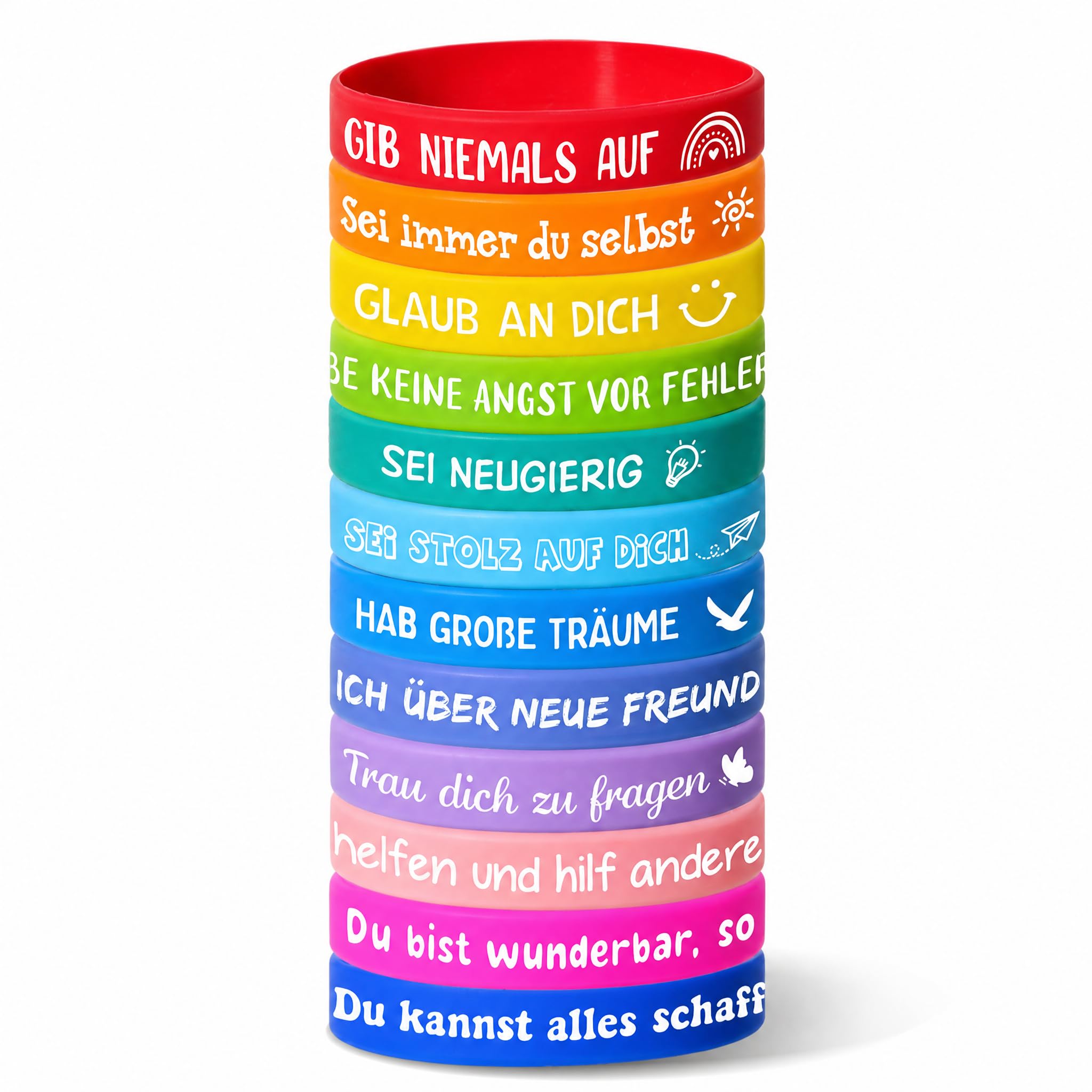 Motivationsarmbänder Kinder auf Deutsch, 24 Stück, 18 cm