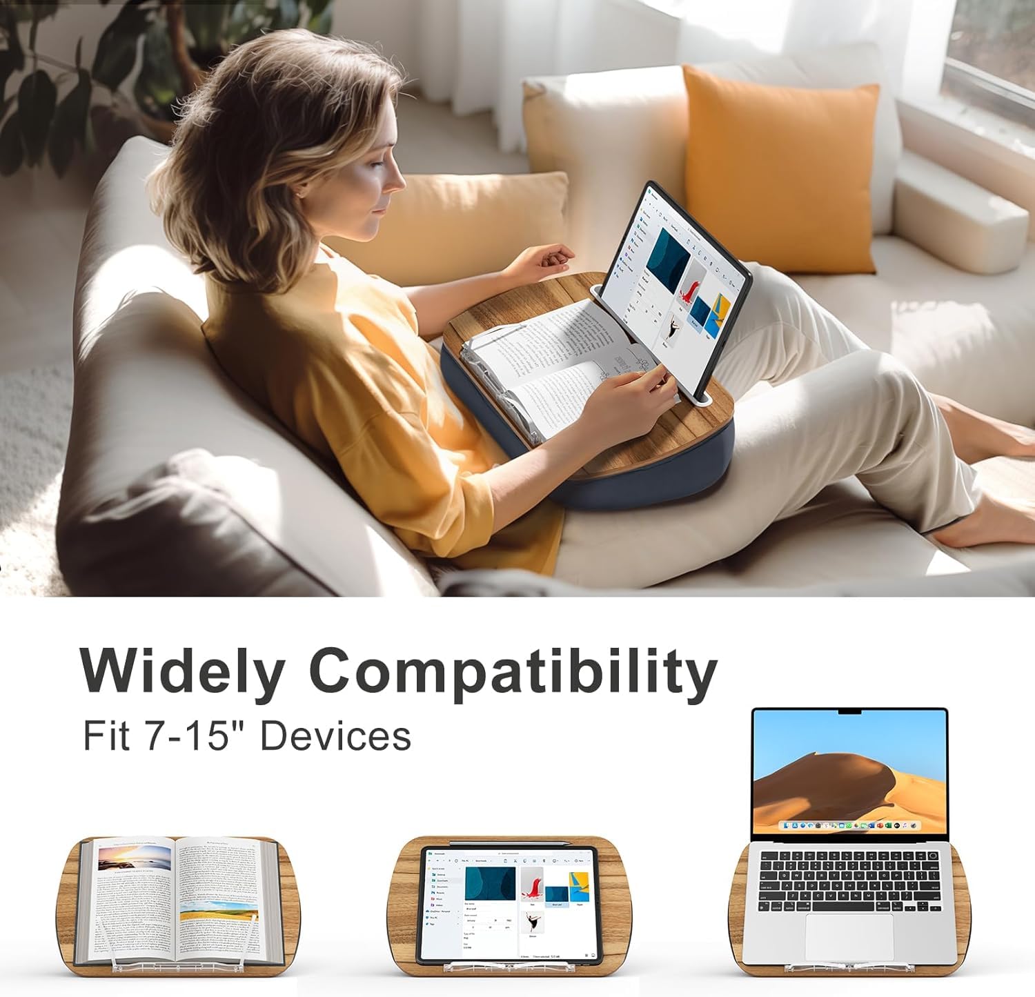 Support de livres pour la lecture, Coussin Porte de livres confortable pour canapé, lit, bureau, cadeau pour les amoureux des livres, compatible avec ordinateur portable et tablette (Gris)