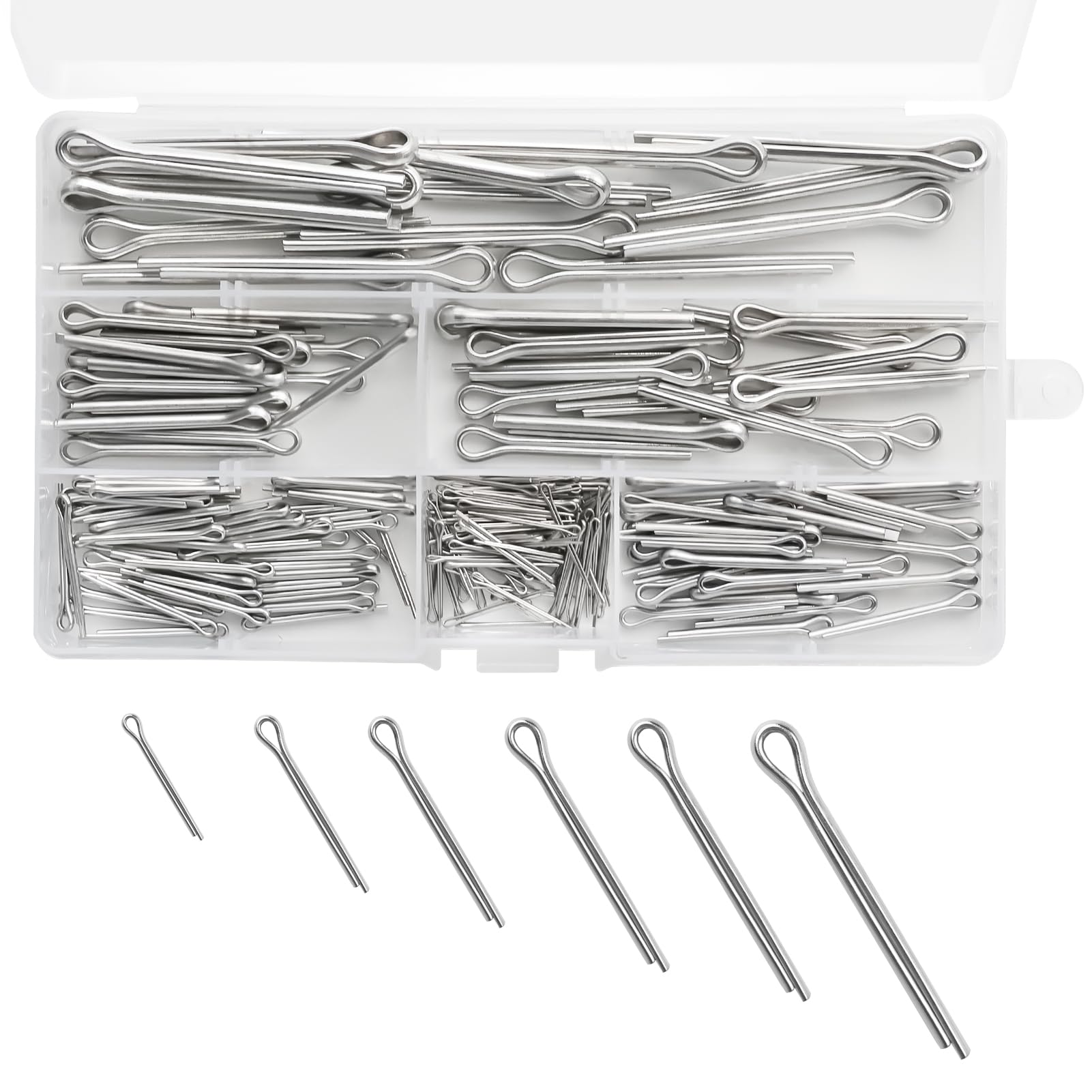 Set di 230 splinte in acciaio inox con scatola di assortimento, set di bacchette di sicurezza in 6 diverse misure, per auto, attrezzi da giardino