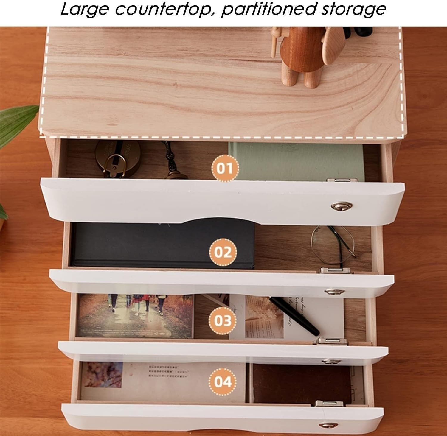 Schreibtisch-Bücherregal, Aktenschrank, Aufbewahrungsbox Aus Massivholz, Schreibtisch-Organizer Aus Holz Mit Schubladen, Abschließbares Bücherregal Auf Der Arbeitsplatte(A3,3 Layer)