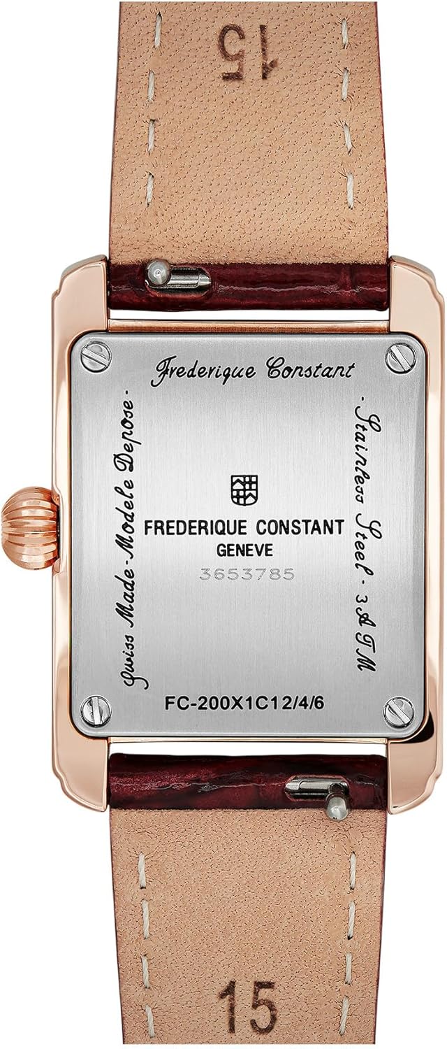Frederique Constant Ladies Swiss Quartz Classic Carrée Rose Gold-Tone Stainless Steel Watch with Burgundy Leather Strap, Style: FC-200MC24