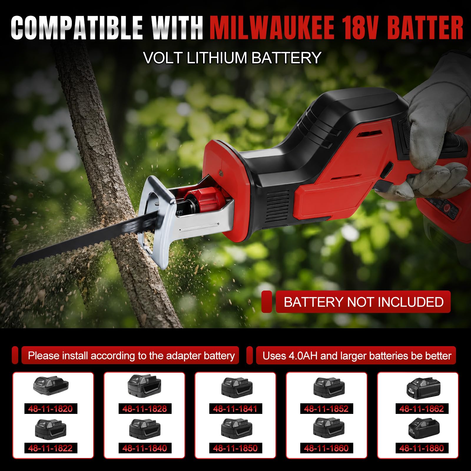 Scie sabre sans fil avec 4 lames pour Milwaukee 18V (sans batterie) | 600W, scie sabre, sans balais, LED, coffret plastique, pour bois et PVC