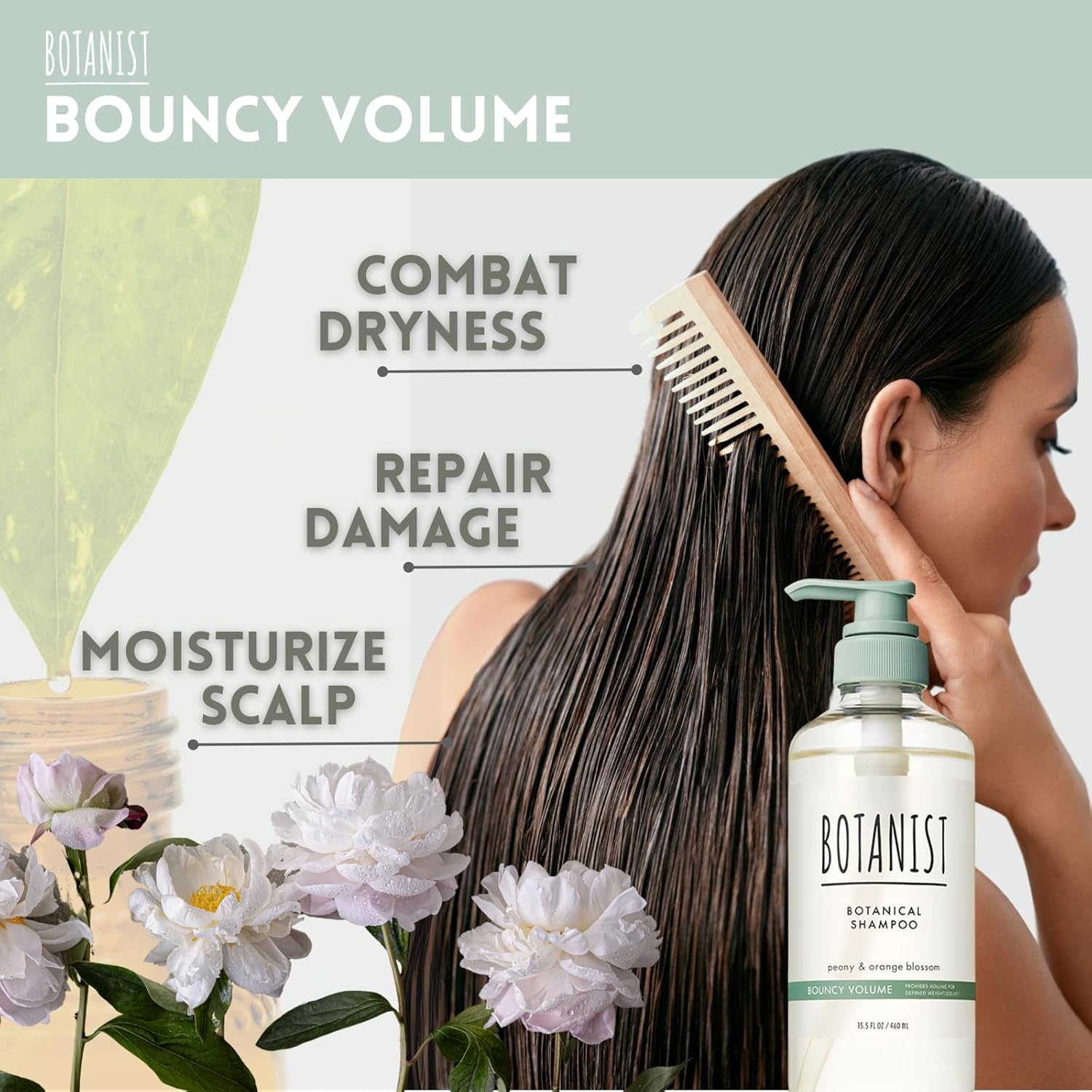 Botanist Curly Hair Shampoo for Women & Men, Thinning Hair Shampoo from Japan with Collagen, Plant Protein& Jojoba Seed Oil, Paraben & Sulfate Free Shampoo, Peony& Orange Blossom 15.5 Fl Oz 2EA