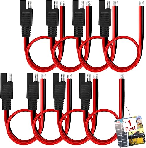 Paquete de 8 cables de extensión SAE de calibre 14 de 1 pie, conector SAE de cobre puro, 14 AWG, 2 pines, conector rápido para panel solar, motor de
