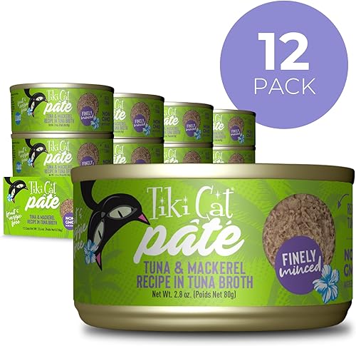 Miniatura 2 de Tiki Cat Luau Pâté, receta de atún y caballa Ahi en consumo de atún, nutrición equilibrada sin granos, comida enlatada húmeda para gatos, para todas