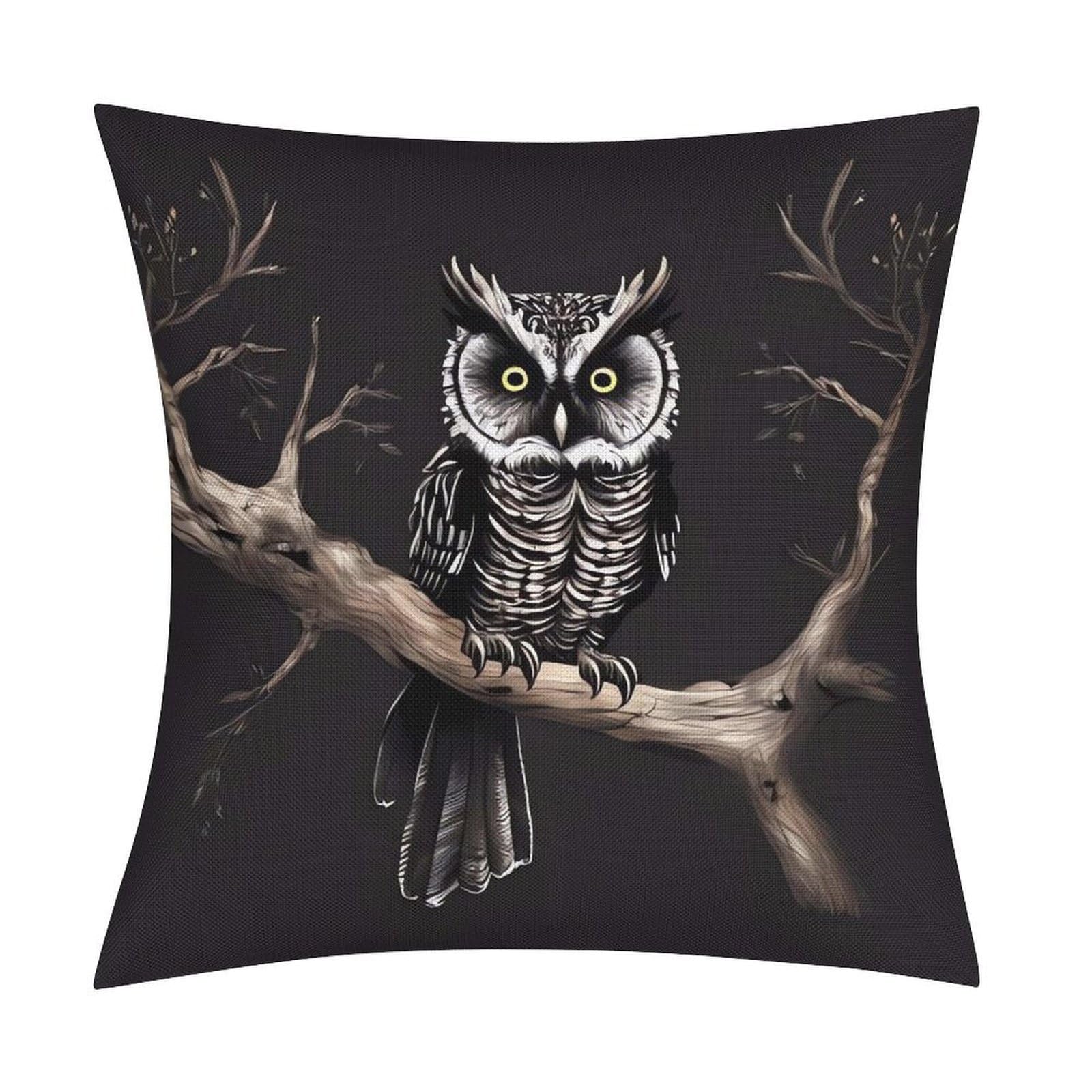 LZQPOEAS Late Night Owl Throw Pillow Covers, Waterproof Faux Linen Pillow Cases with Invisible Zipper, Decorative Square Cushion Covers for Sofa Couch Living Room Bedroom 18x18 Inch