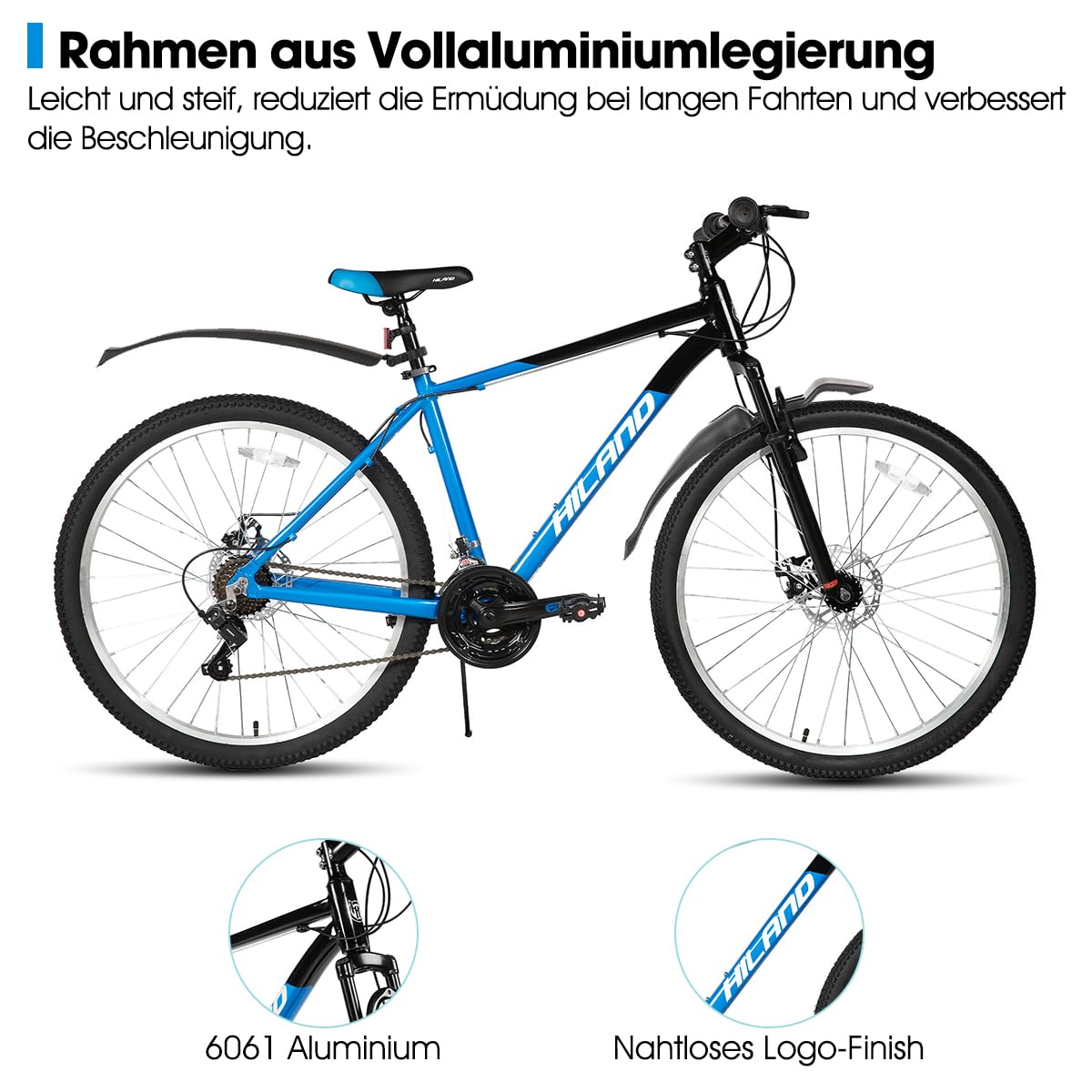 Hiland rower górski 26", 18 biegów, amortyzowany widelec, aluminiowa rama, hamulec tarczowy dla mężczyzn i kobiet, rower MTB niebieski