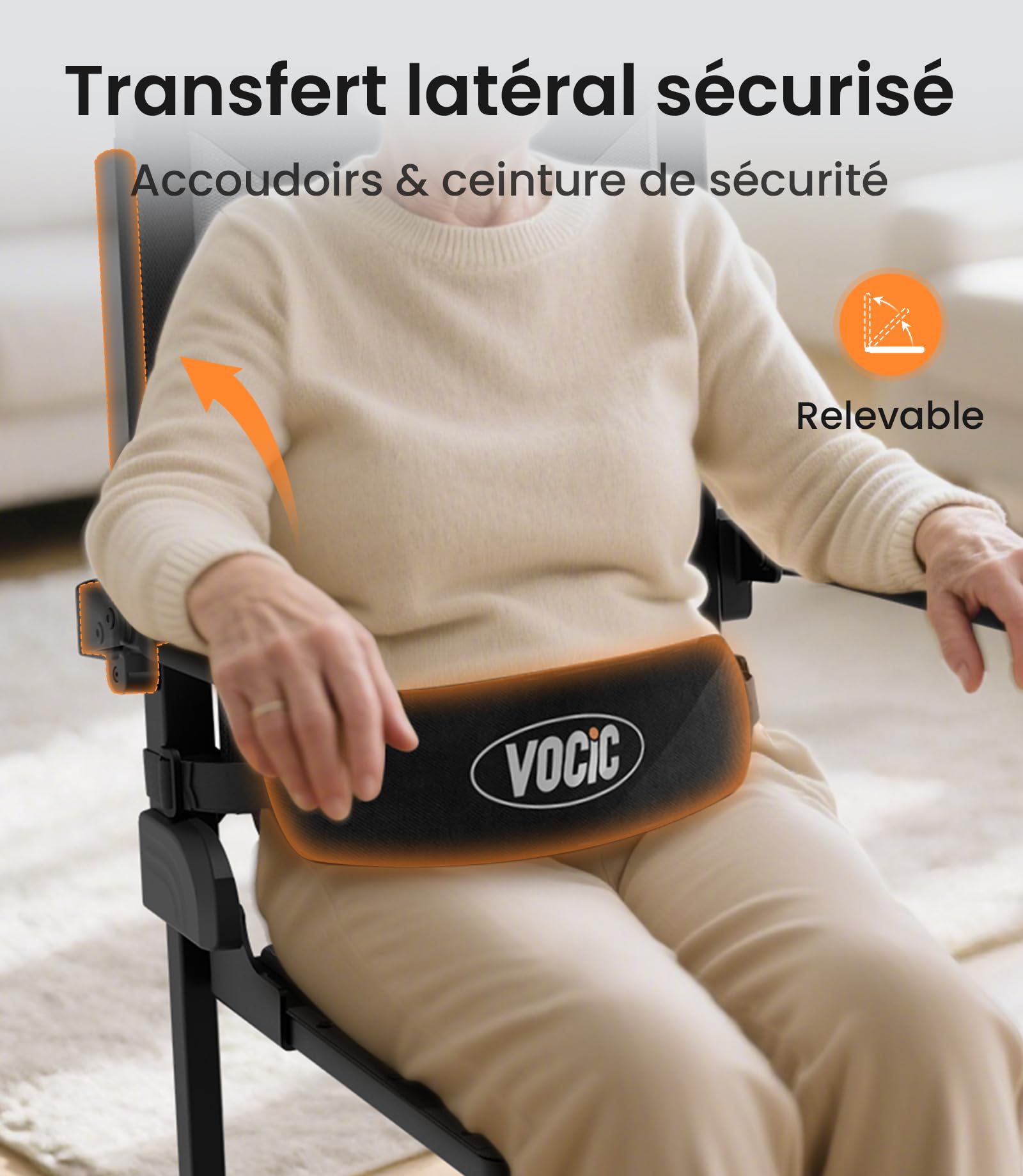 VOCIC AX35 Aide au relevage avec Transfert, roulettes et Freins | Senior domicile, aide après chute, lève-personne transfert, lit canapé fauteuil roulant, 4 roues avec freins compact 160KG