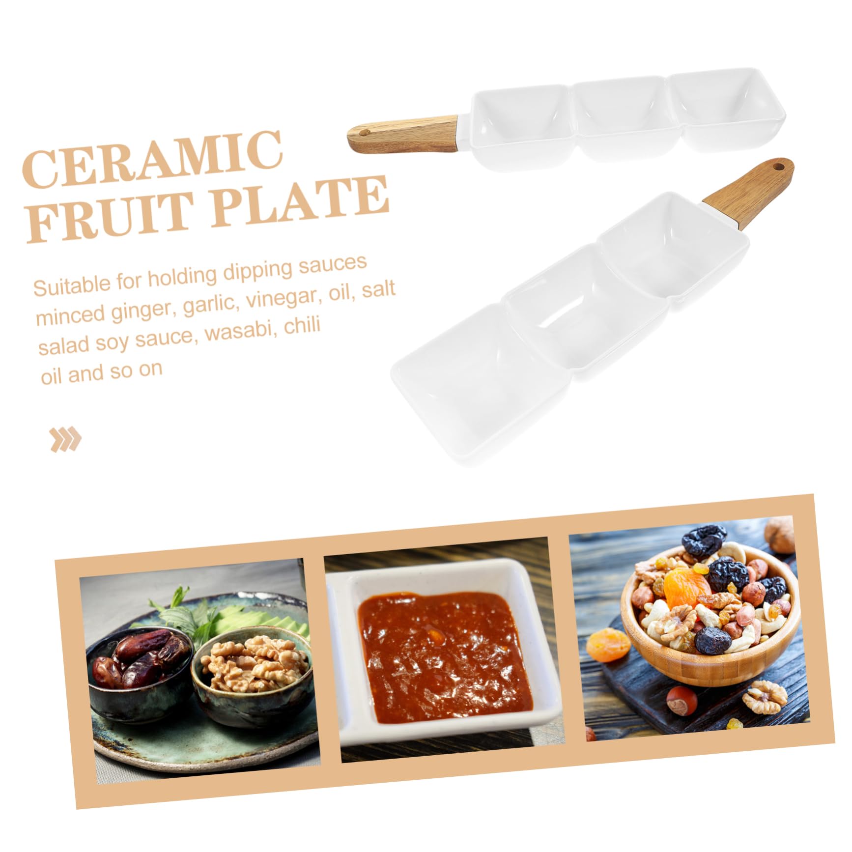 Alipis 2 piezas Tazón de Cerámica Asa y Compartimentos para Aperitivos Ensaladas y Condimentos para Decorar la Mesa y Servir Snacks