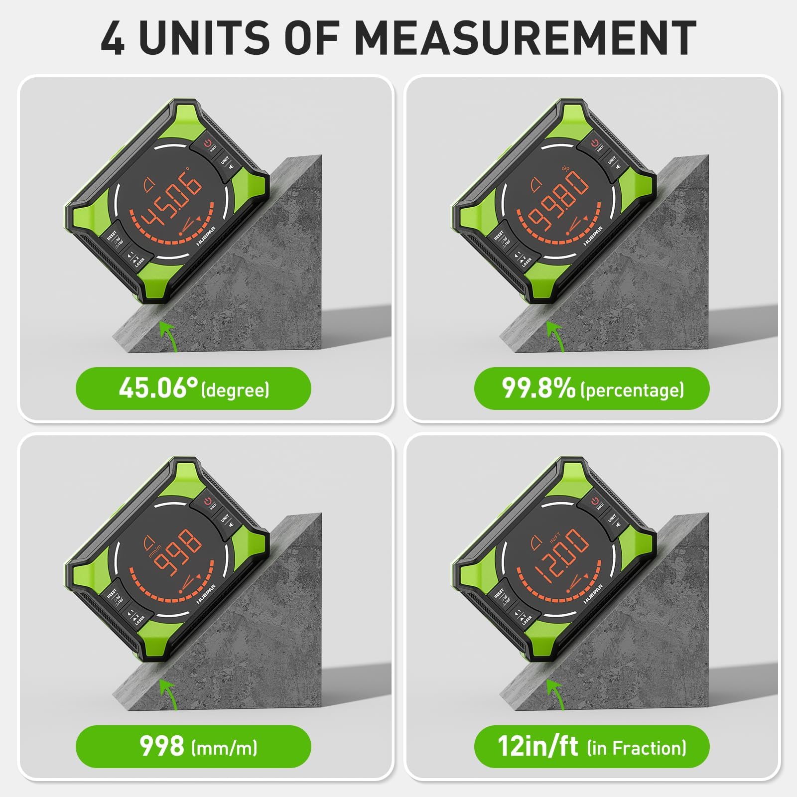 Digitaler Winkelmesser, Huepar 3-in-1 Digital LCD Neigungsmesser mit Laser Nivellierungs Funktion, Winkelmessgerät Inklinometer mit Laser, Bevel Box Winkelmessgerät Wasserwaage, IP54 Wasserdicht