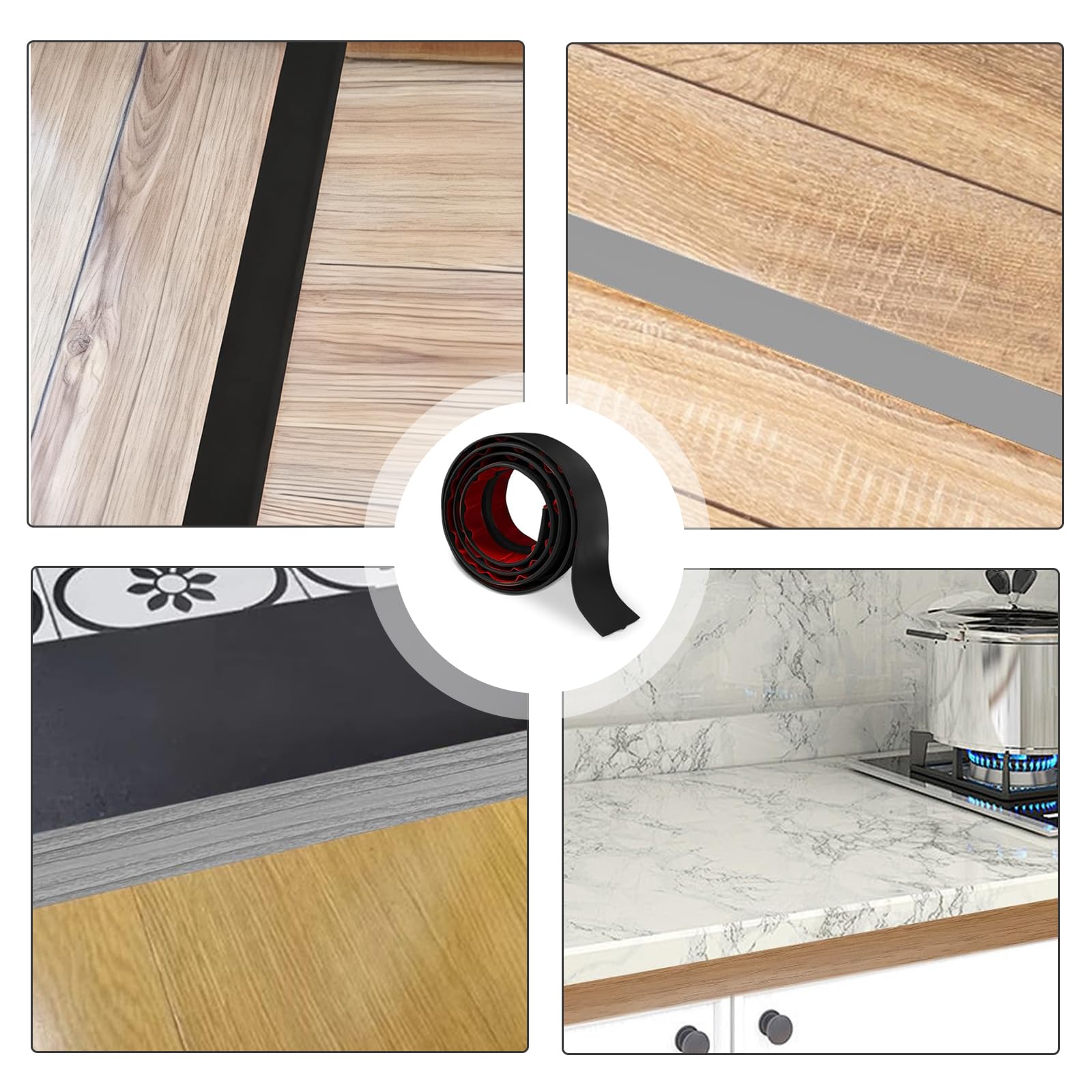 Listwa przejściowa z profilem T, samoprzylepna, 5 x 300 cm, PCW, szyna przejściowa, samoprzylepna, do podłóg łączących, szczelin płytek laminowanych (czarna)