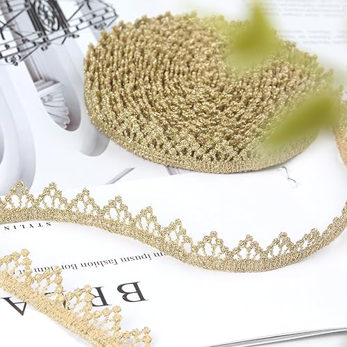 Miniatura 7 de 2.36 pulgadas de ancho con ribete de encaje bordado para costura, cortina y mantel (dorado #19 (4 yardas))