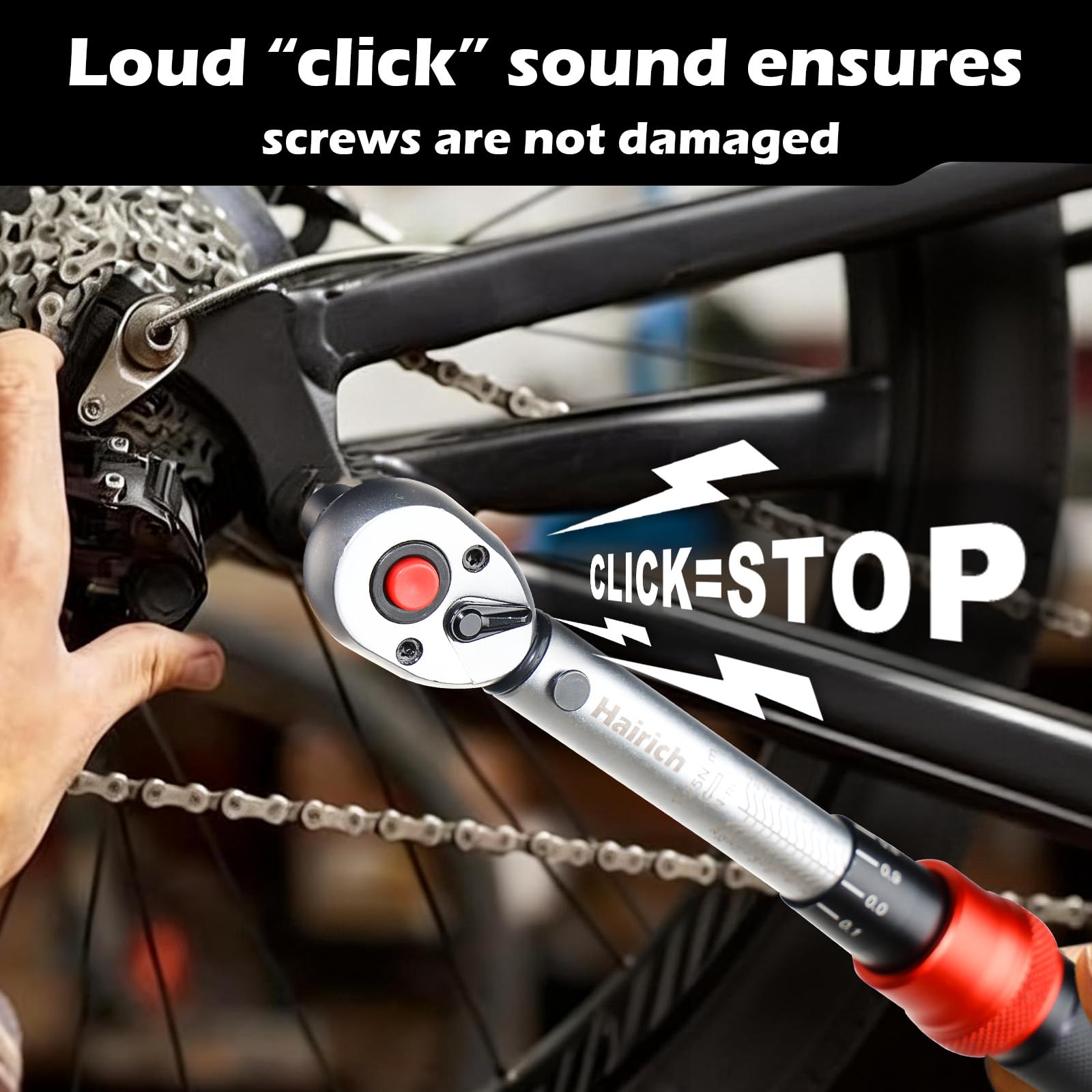 Hairich Clé dynamométrique pour vélo 1/4" 1-25 Nm, précision ± 3 %, cliquet à 72 dents, 33 pièces avec rallonge, adaptateur 1/4" à 3/8" et joint de cardan, pour vélo et moto