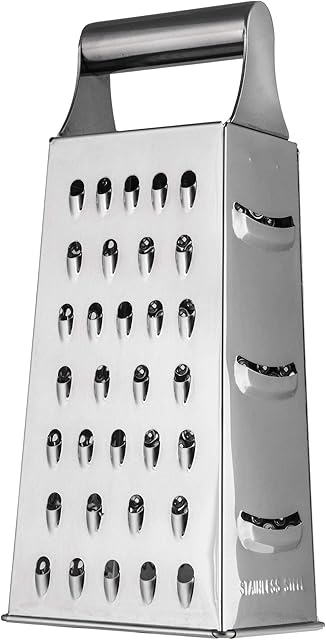 recus Grater, Four Sided Grater and Slicer, Stainless Steel Box, Kitchen Grater for Fruit, Vegetable, Carrot, Cheese, Dishwasher Safe (with Handle)