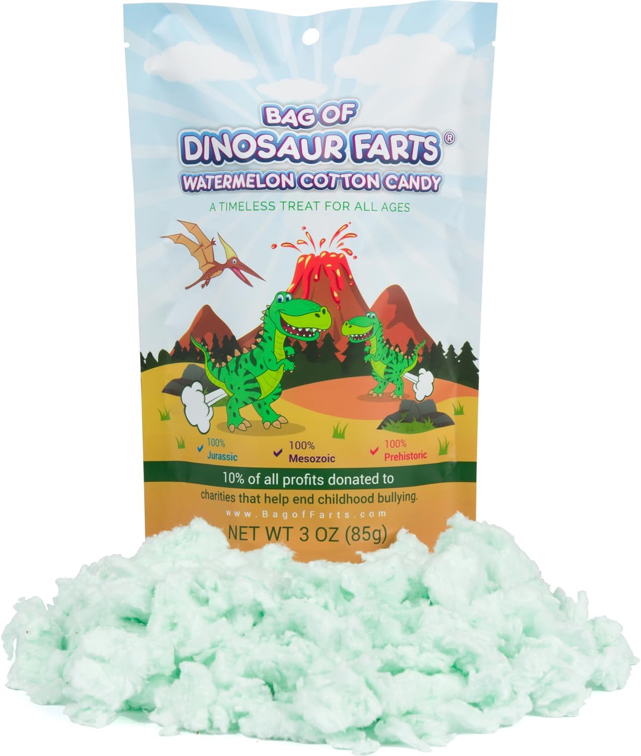 Little Stinker Bag of Dinosaur Farts Cotton Candy (Cotton Candy) Funny Unique Gag Gift for Friends, Mom, Dad, Birthday Girl, Boy