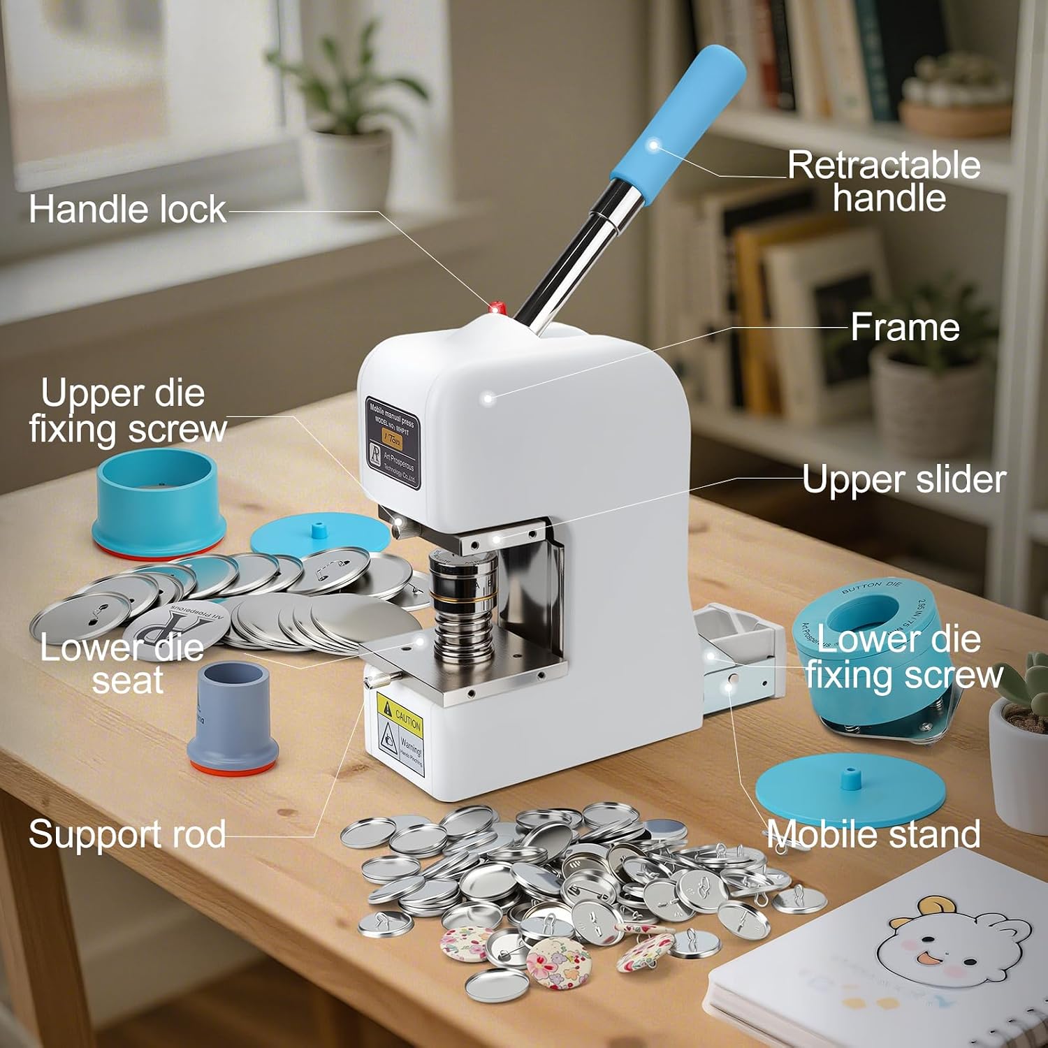 Button Maker Machine Kit with 20 Sets 75mm Badge Supplies&Circle Cutter, Multi-Purpose Button Press Machine for DIY Crafts, School Projects, Parties & Small Business, Expandable for More Applications