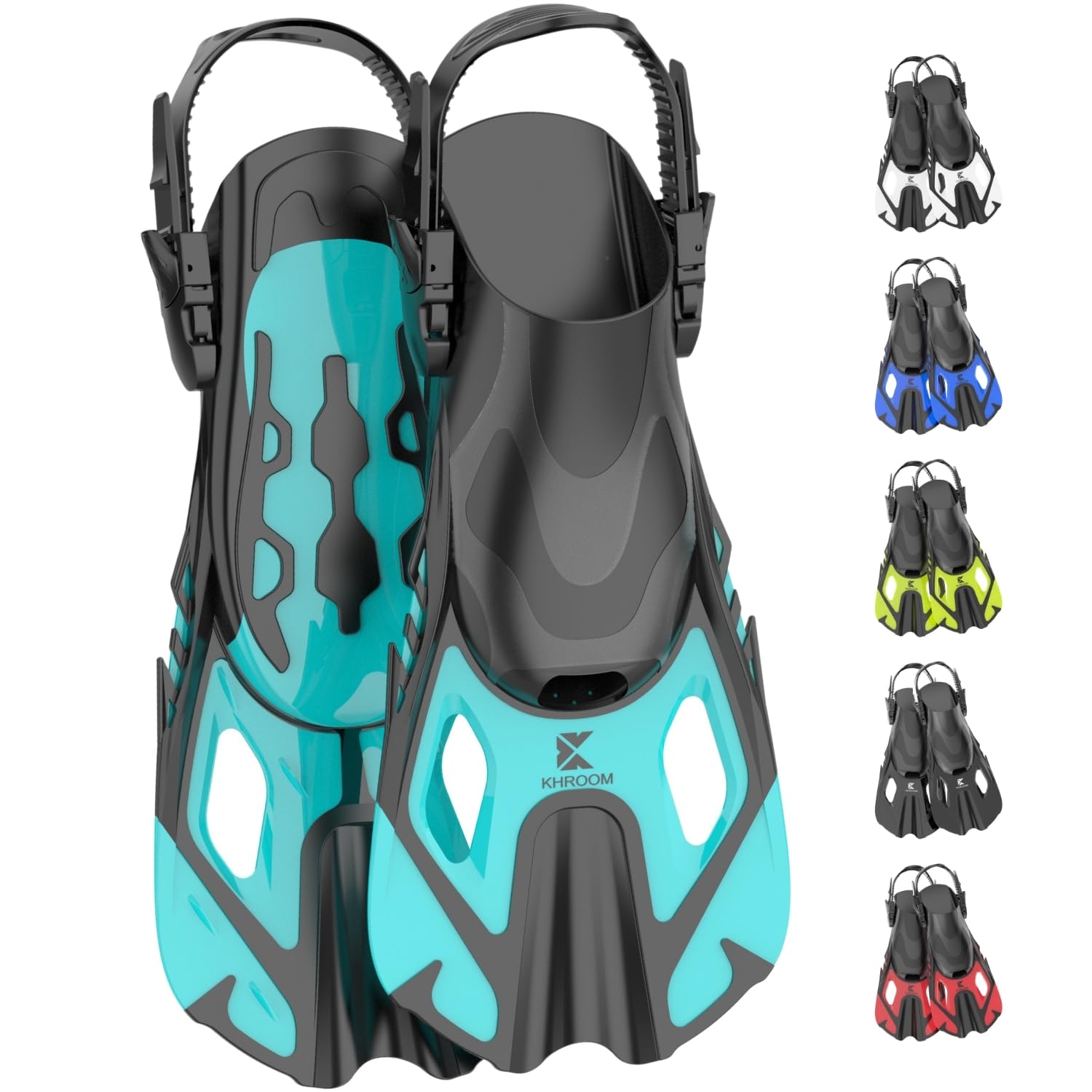 Khroom Schnorchelflossen verstellbar Flossen Erwachsene & Kinder | Kurze Taucherflossen & Flippers zum Schnorcheln Schwimmen Tauchen | leichte Schwimmflossen für Urlaub & Pool