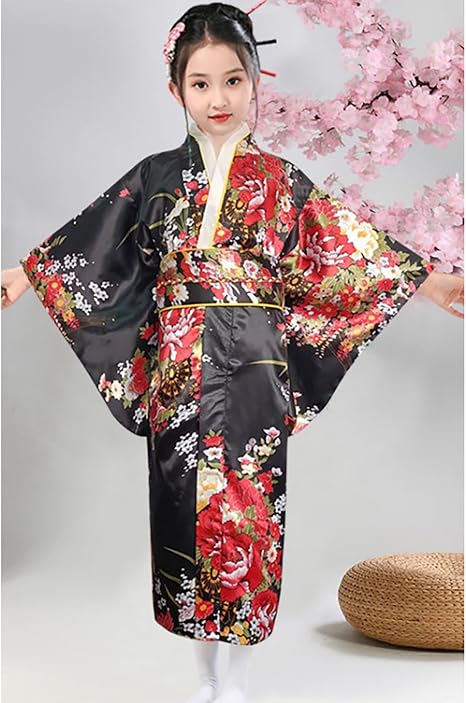 Kimono Japonais Fille KRUIHAN Robe Yukata Enfant Avec Éventail Et Chaussettes Tabi - Costume Cosplay