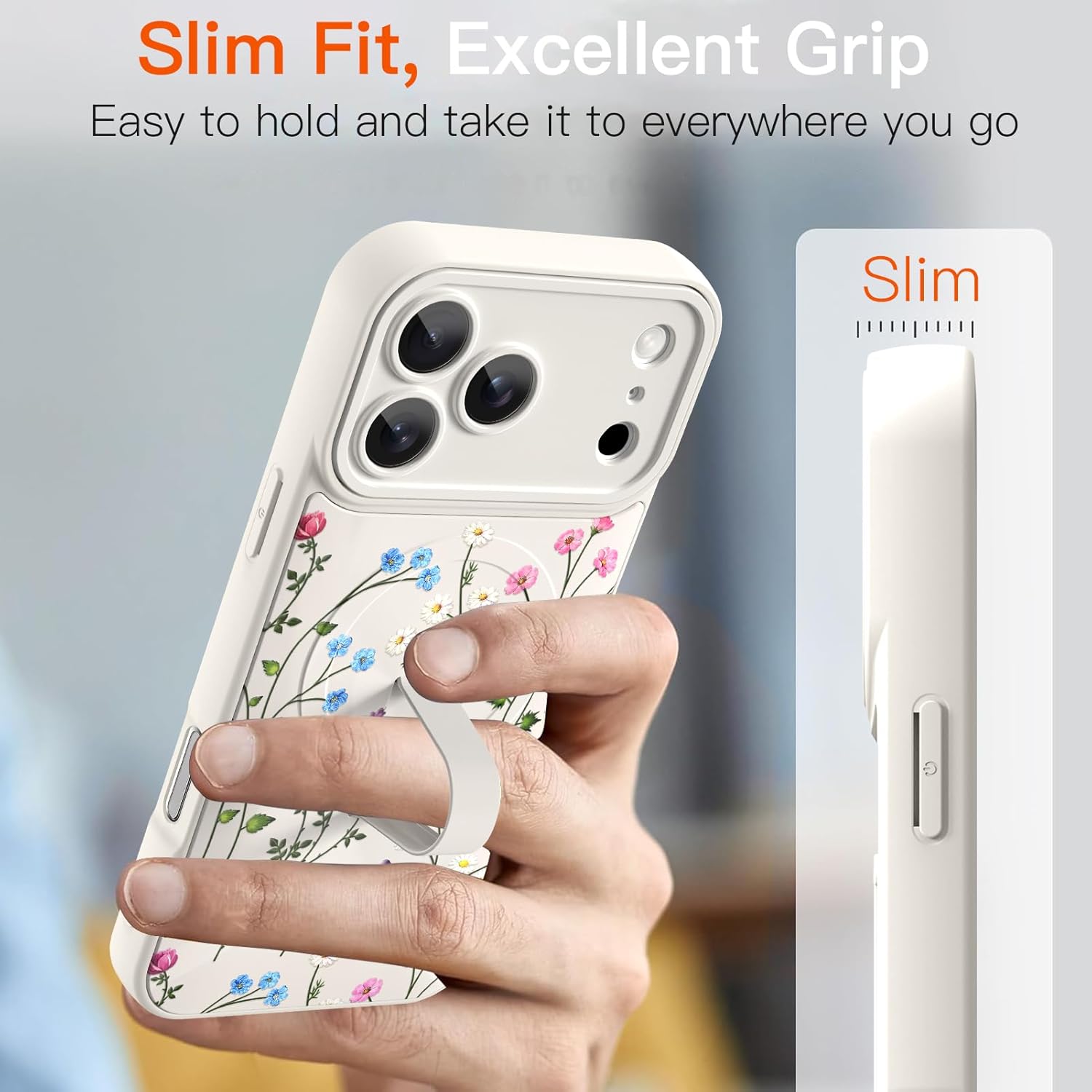 Magnetic Case for iPhone 17 Pro Max with Finger Hand Strap Kickstand [Compatible with Magsafe] Colourful Floral Flowers Pattern for Women Man,Slim Full Camera Protection Shockproof Phone Case