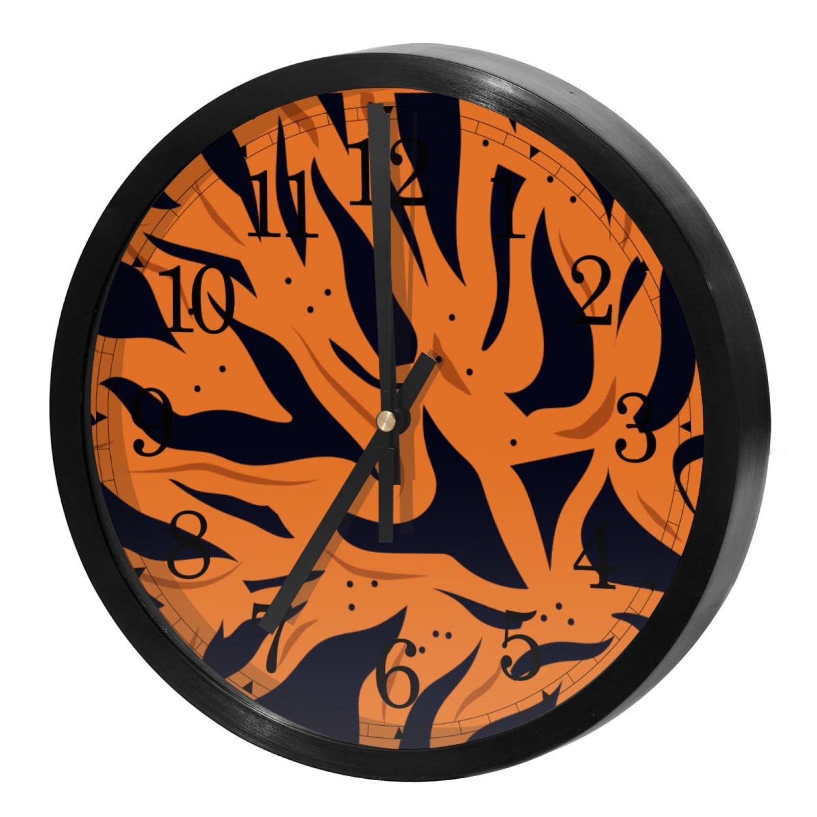 Horloge murale silencieuse à quartz orange et noir à rayures tigres pour la maison