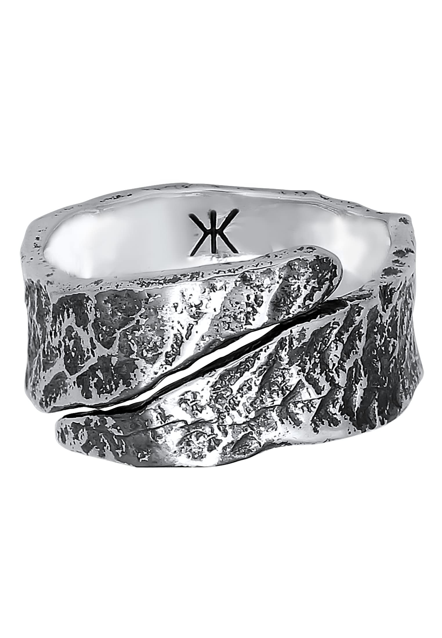 Kuzzoi Anillo para hombre en diseño desgastado estructurado, macizo, 12 mm de ancho, en plata de ley 925, anillo martillado, anillo para hombres, talla 60 – 66, 0604832121