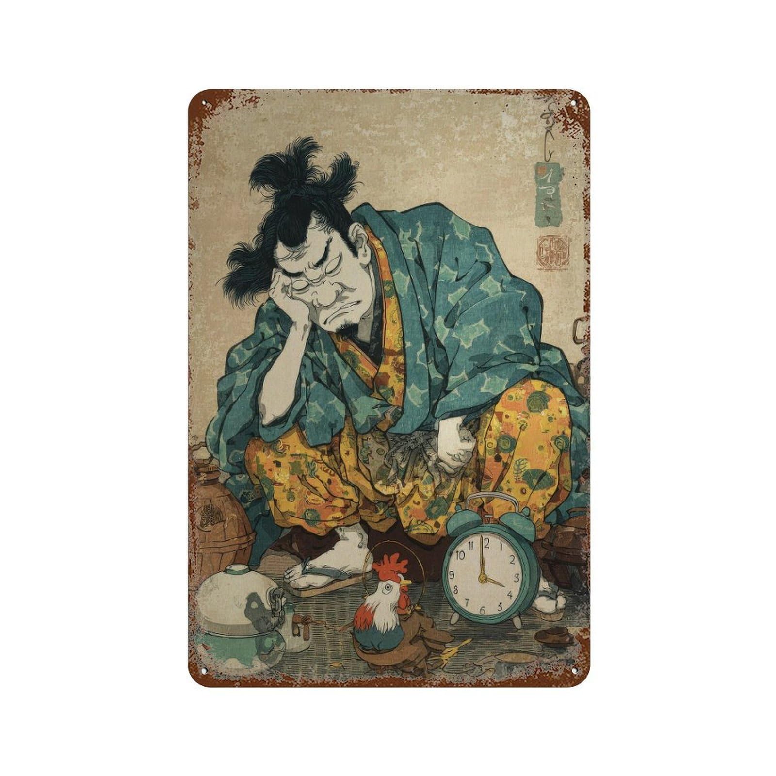 xiaoxiaoshen Tired Samurai. Ukiyo Wall Decor Art Metal Tin Poster Modern Home Decor Art Home Bar Shop Decorations Vintage Sign 30x20cm