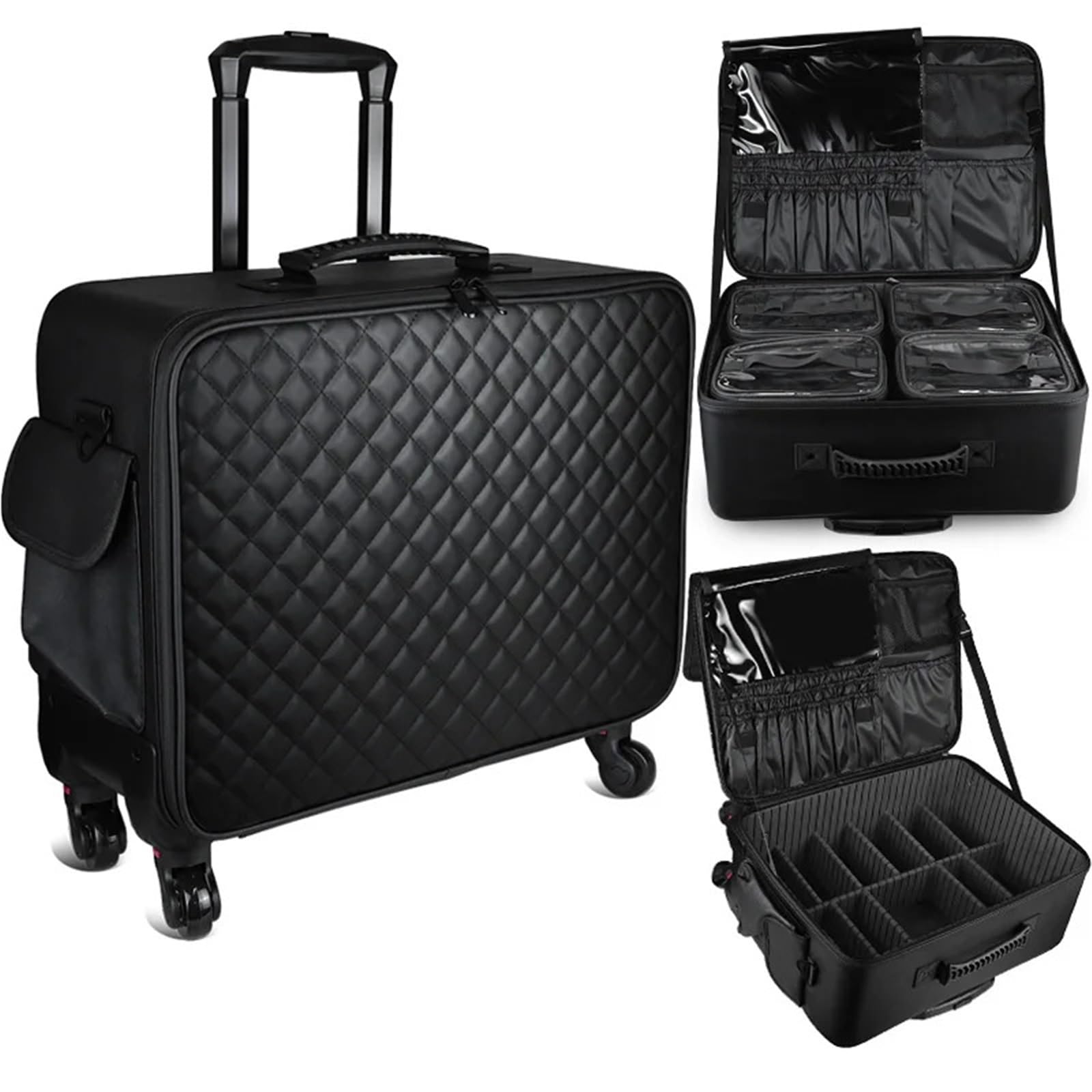 Valigia professionale for bellezza, nail art, borsa for il trucco, cassetta degli attrezzi for ricamo, organizer mobile con ruote universali for cosmetici(Black 1)