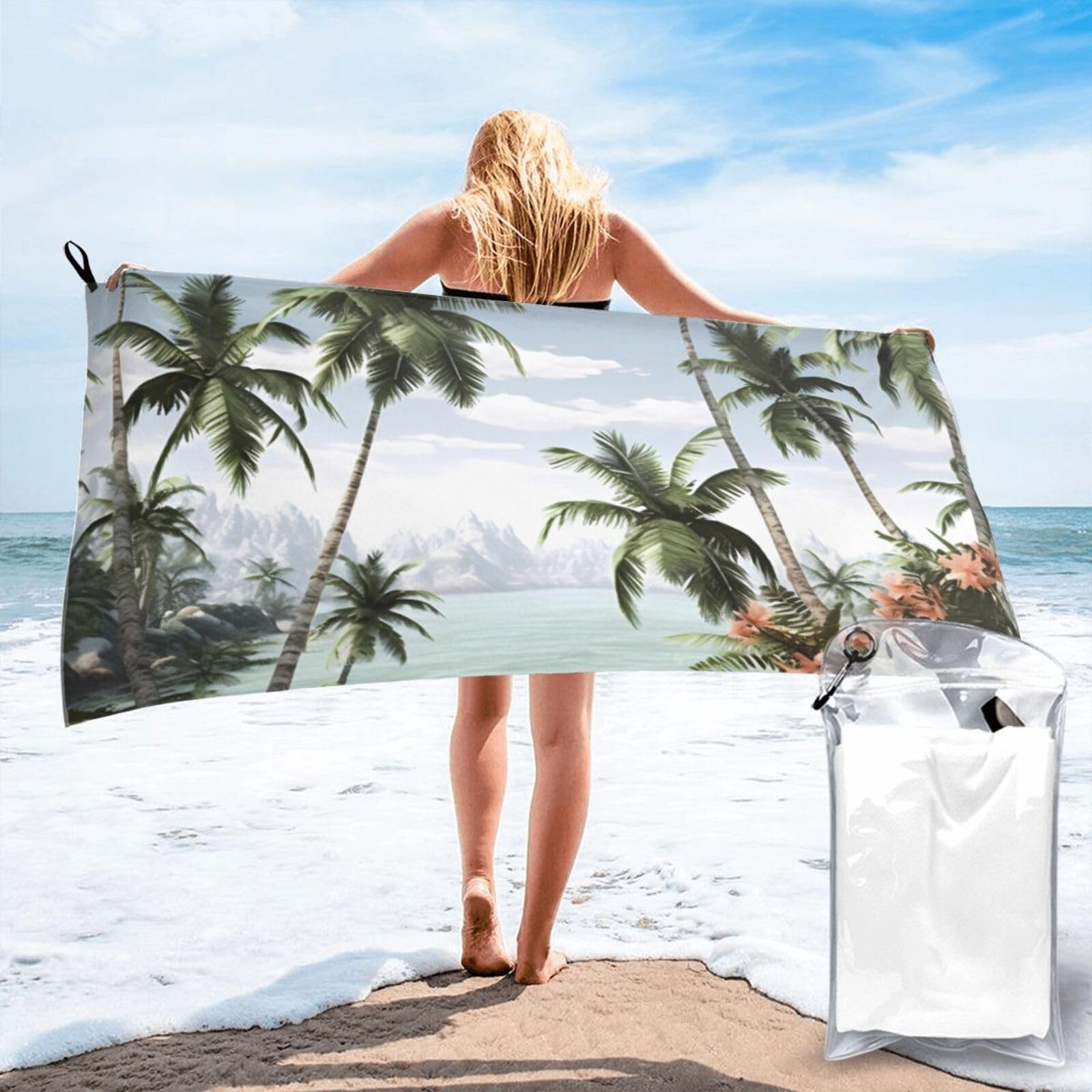 DWVTSLH Microfiber Sand Free Beach Towel 27.5"x55", Quick Dry Absorbent Travel Towel Large Camping Blanket, Tropical Palm Trees Bath Towels Lightweight Pool Swim Towels for Vacation Essentials