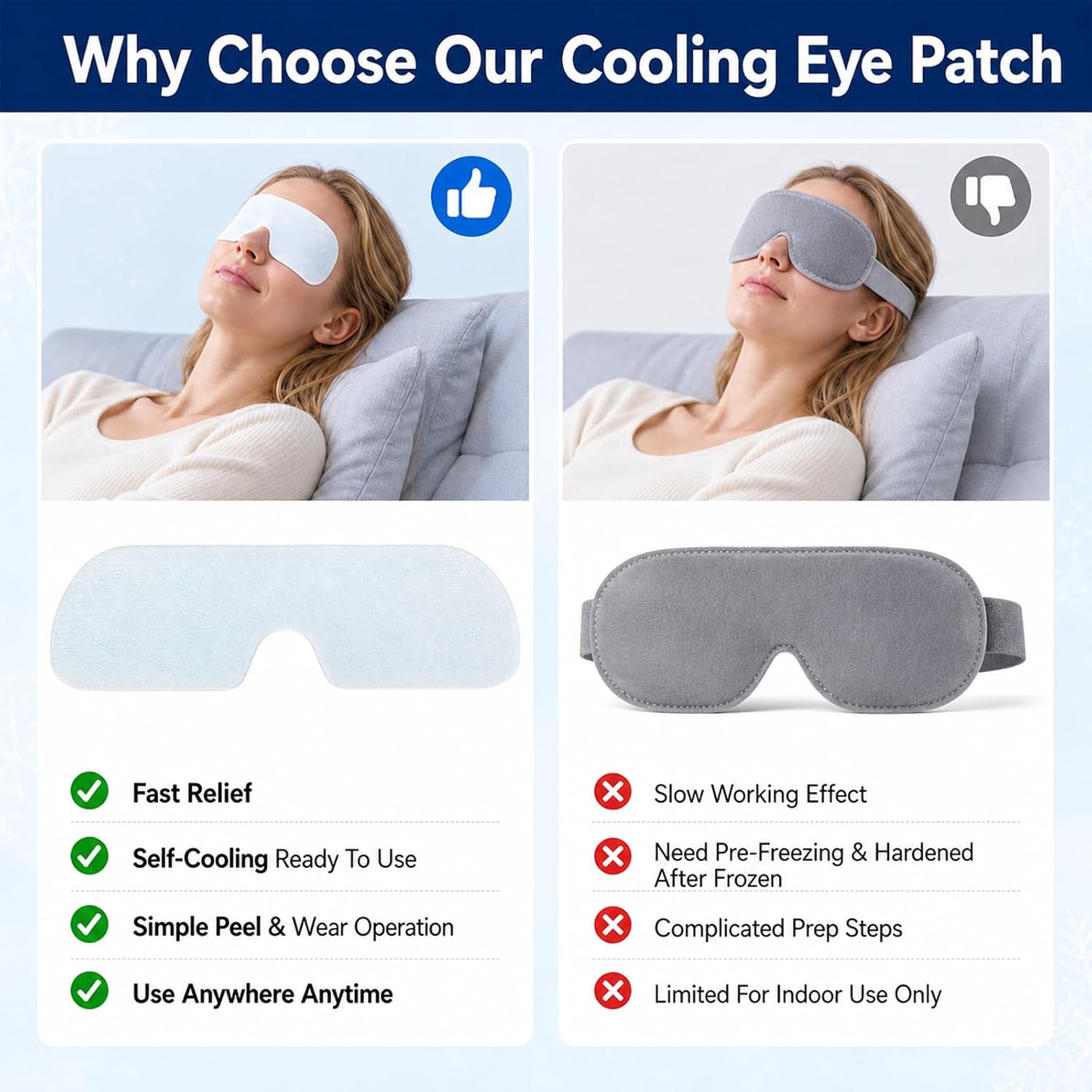 Disposable Cooling Eye Mask Individually Wrapped, Full Coverage Gel Patches for Tired Eyes & Sleep, Travel Summer Eye Relief for Office Home Daily Use, 12 Count