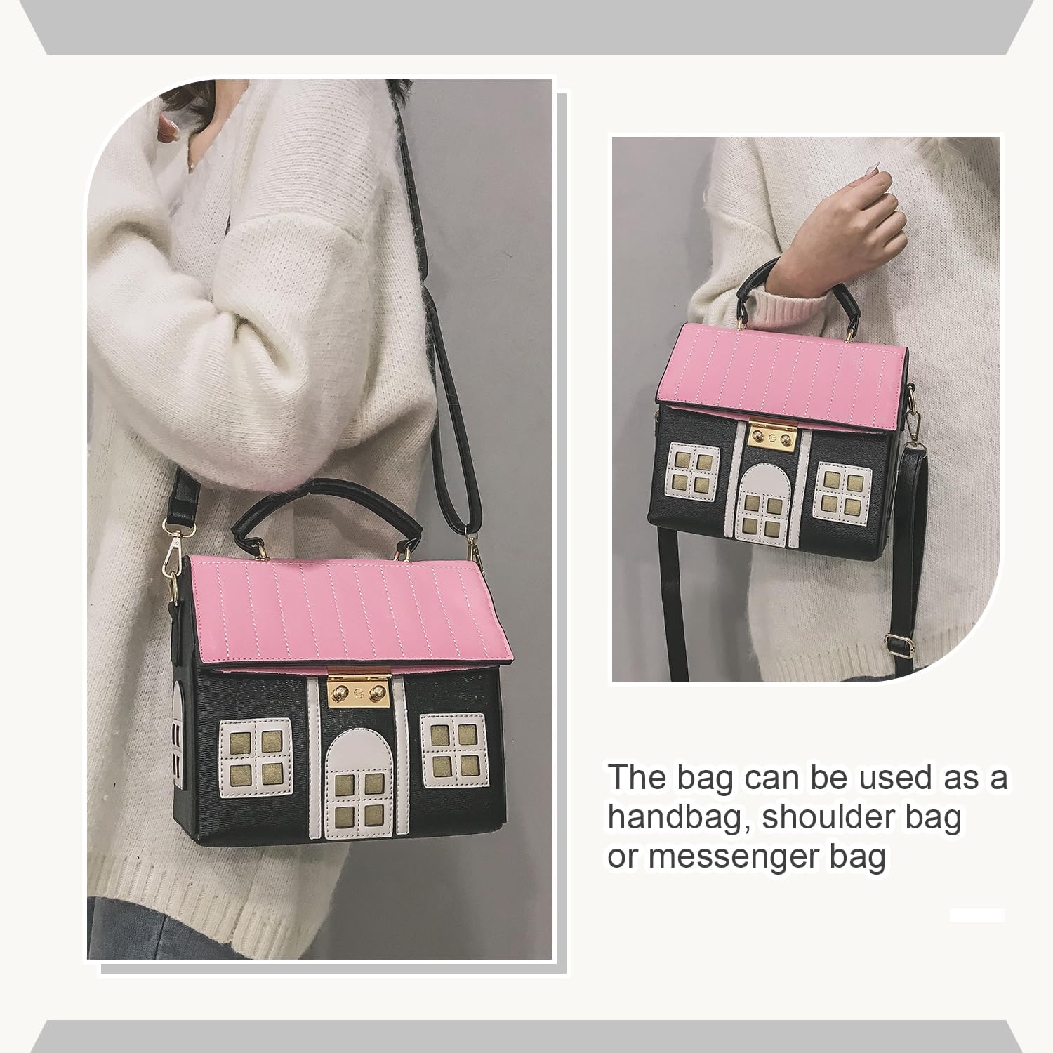 Oweisong Unique Novelty Purse for Women Cute House Shape Handbag Tote Leather Fun Cellphone Crossbody Shoulder Bag