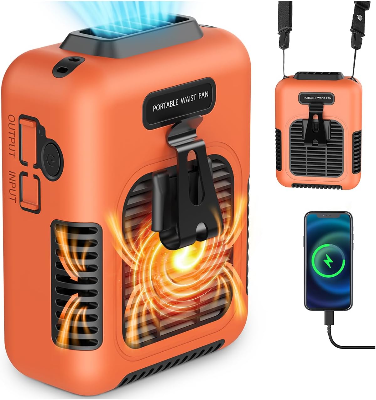 40Hours Cooling-Waist Fan Rechargeable,Urltra-Light Personal Wearable Air Conditioner Under Shirt Fan & Lanyard,8000mAh Belt Clip on Waist Portable Cooling Fans,Portable Body Fans that Blow Cold Air