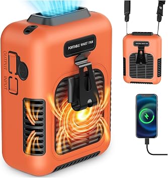 40Hours Cooling-Waist Fan Rechargeable,Urltra-Light Personal Wearable Air Conditioner Under Shirt Fan & Lanyard,8000mAh Belt Clip on Waist Portable Cooling Fans,Portable Body Fans that Blow Cold Air