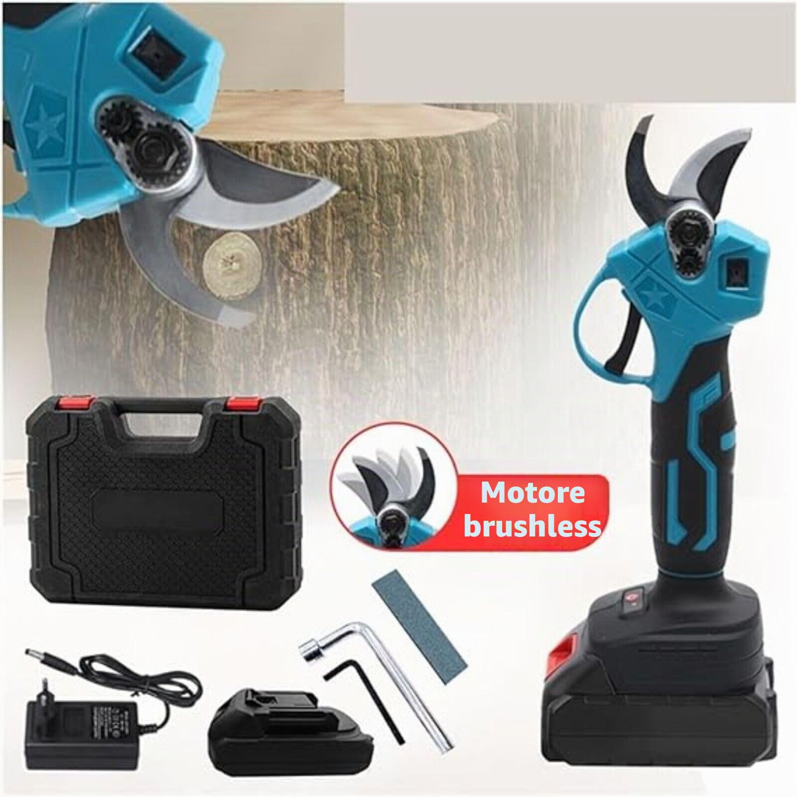 FORBICE DA POTATURA DOPPIA BATTERIA 68VF 6000 mah CESOIA DA POTATURA ELETTRICA Troncarami 45 mm Giardinaggio Fai Da Te + Accessori + Display Stato Batteria
