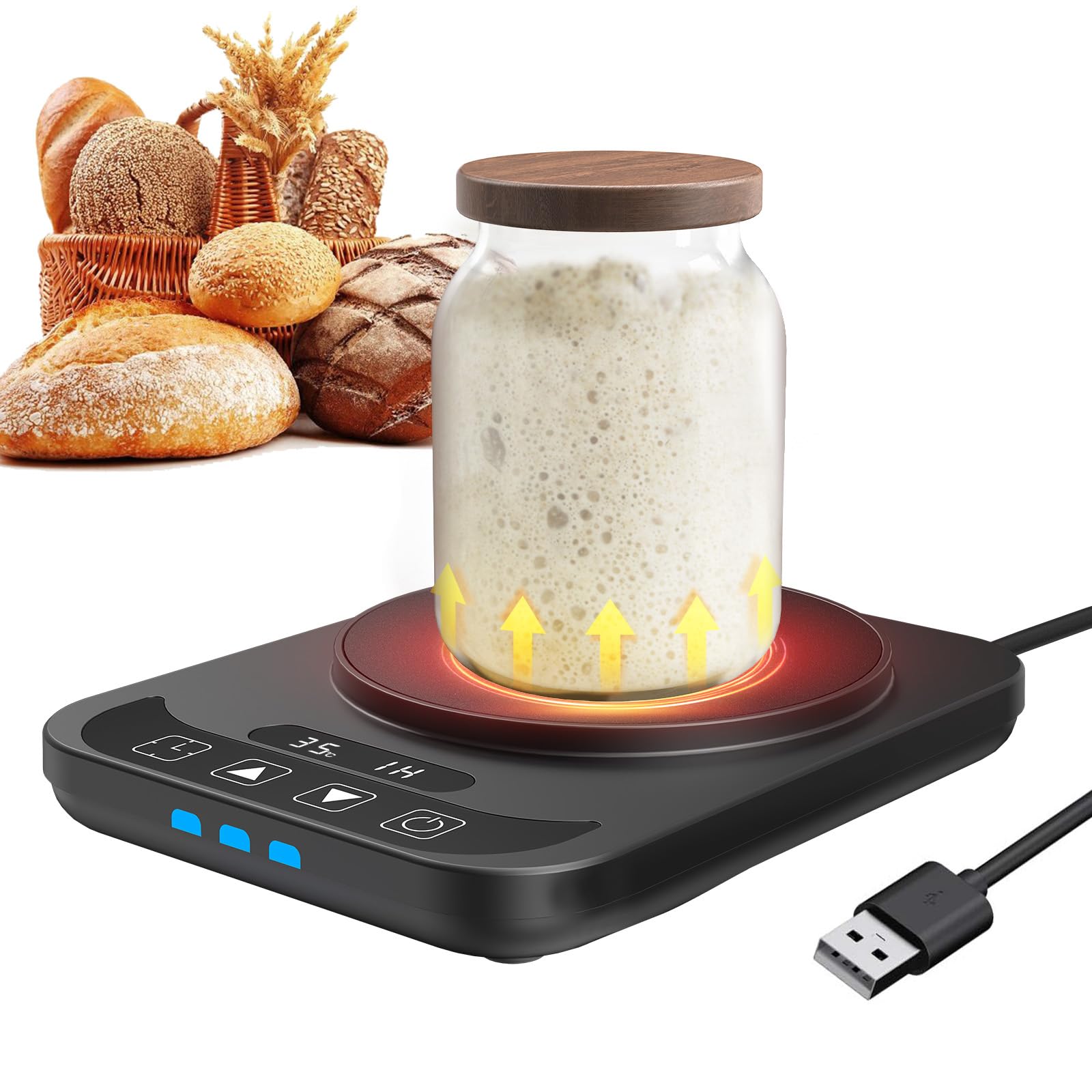 MQUPIN Sourdough Starter Warmer, Sourdough Warming Mats with Temp Display, Precise Temperature Control 0-38°C, 12 Hours Timer, Sour dough warmer for Baking Supplies Kitchen Bakers (Black)