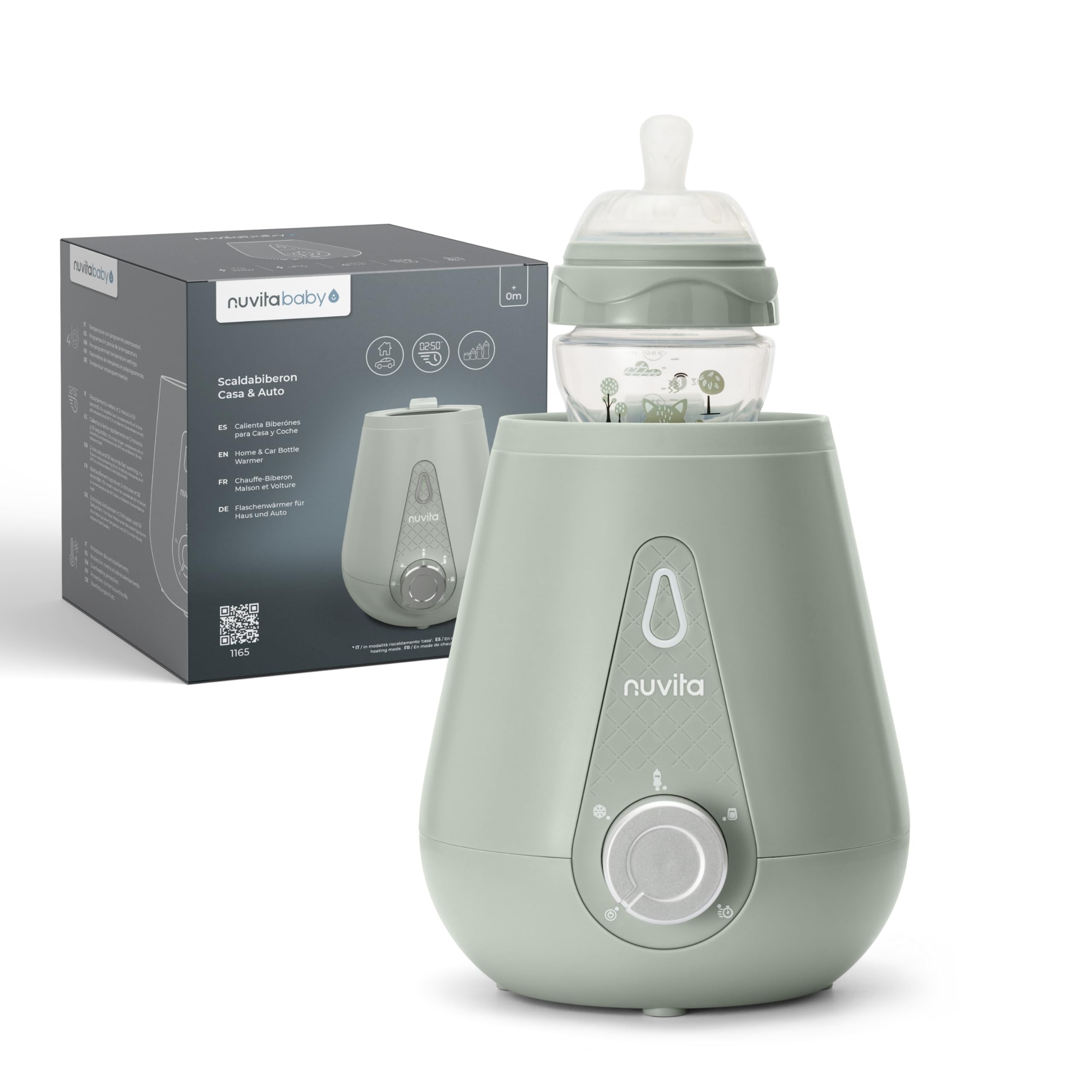 Nuvita 1165 Tragbarer Baby Flaschenwärmer für Zuhause und Auto & Sterilisator für Baby-Flaschen, Baby-Nahrung und Muttermilch - Babykostwärmer für Fläschchen und Gläschen - Sage Green