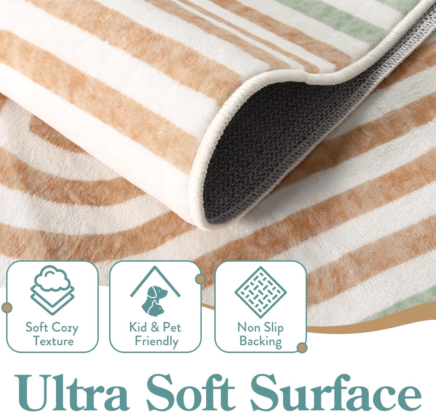 Moynesa Abstract Rainbow Washable 4x6 Rug, Ultra-Thin Soft Boho Area Rug for Playroom Bedroom Non Slip, Mid Century Modern Colored Orange Green Indoor Carpet for Living Room Office Kitchen