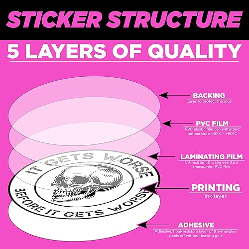 Miniatura 6 de (3 unidades) - Calcomanía con texto en inglés "It Gets Worse Before It Gets Worse", divertida calavera retro, broma sarcástica, calcomanía de vinilo