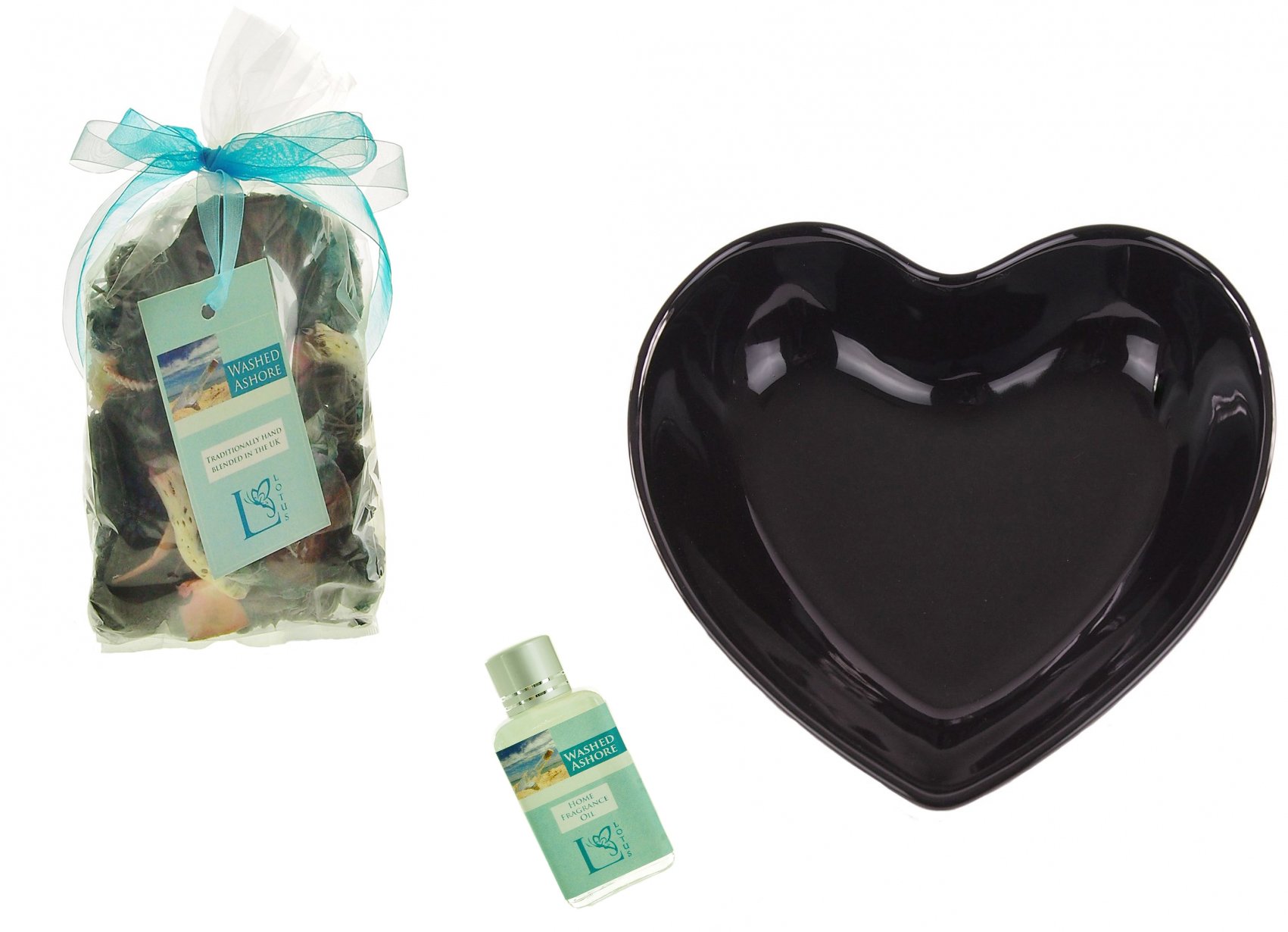 Homestreet Black Ashore Complete Set Of Pot Pourri In A Heart Shaped Display Bowl And Refresher Oil. Handblended Fragrance And Large Ceramic Display Bowl In A Choice Of Colours And Scents (Black Ashore)