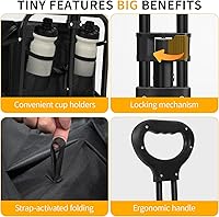 Vista 4 de Carros plegables con ruedas, portátil, de 220 libras, para comestibles, deportes, jardín, playa, compras, campamento (negro)