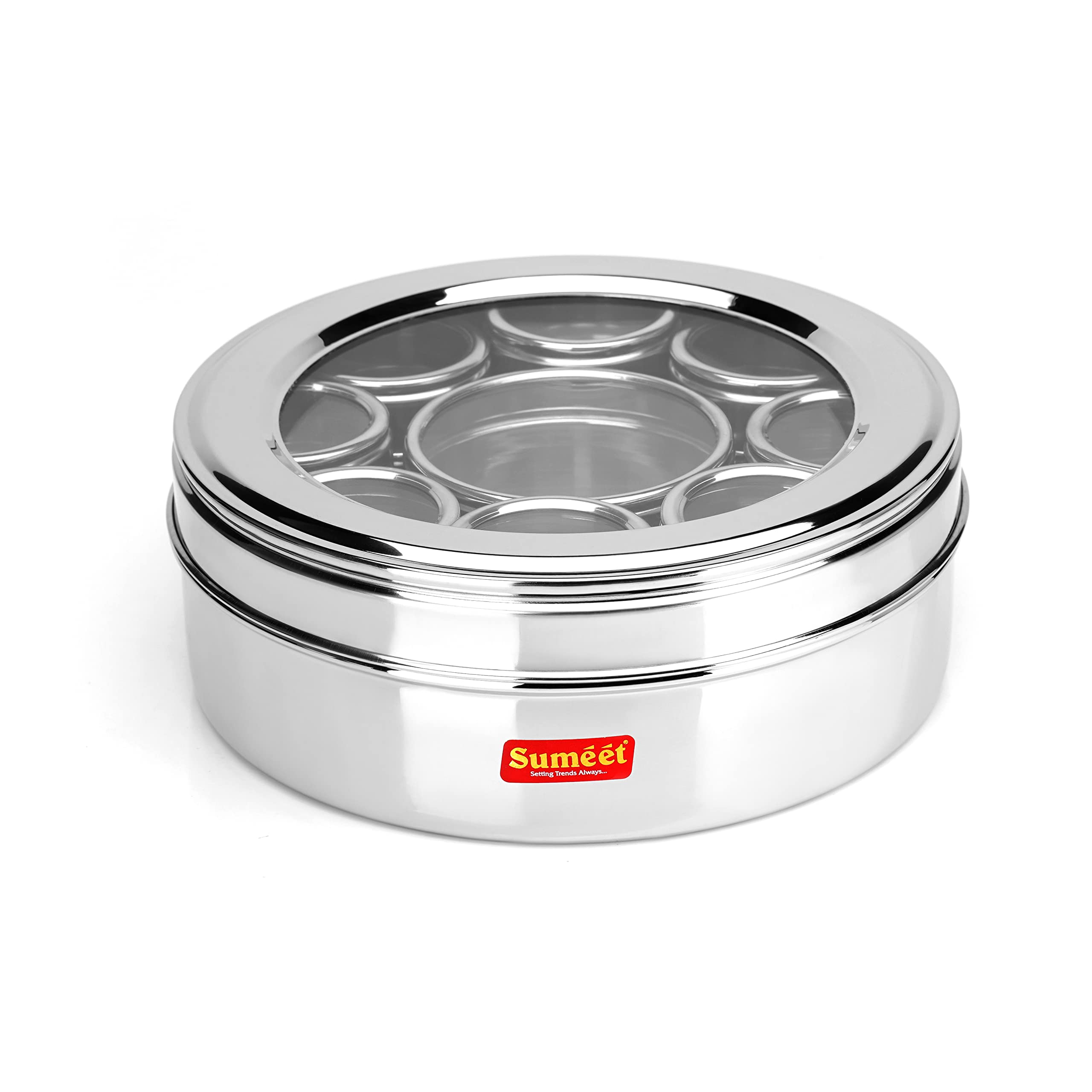 Sumeet 9 in 1 Stainless Steel Airtight Multi Masala Box/Organiser with See through Lid, 9 Containers with lid & 2 Spoon (20.5 cms), Silver (B09TFRW9WV) Amazon Price History, Amazon Price Tracker
