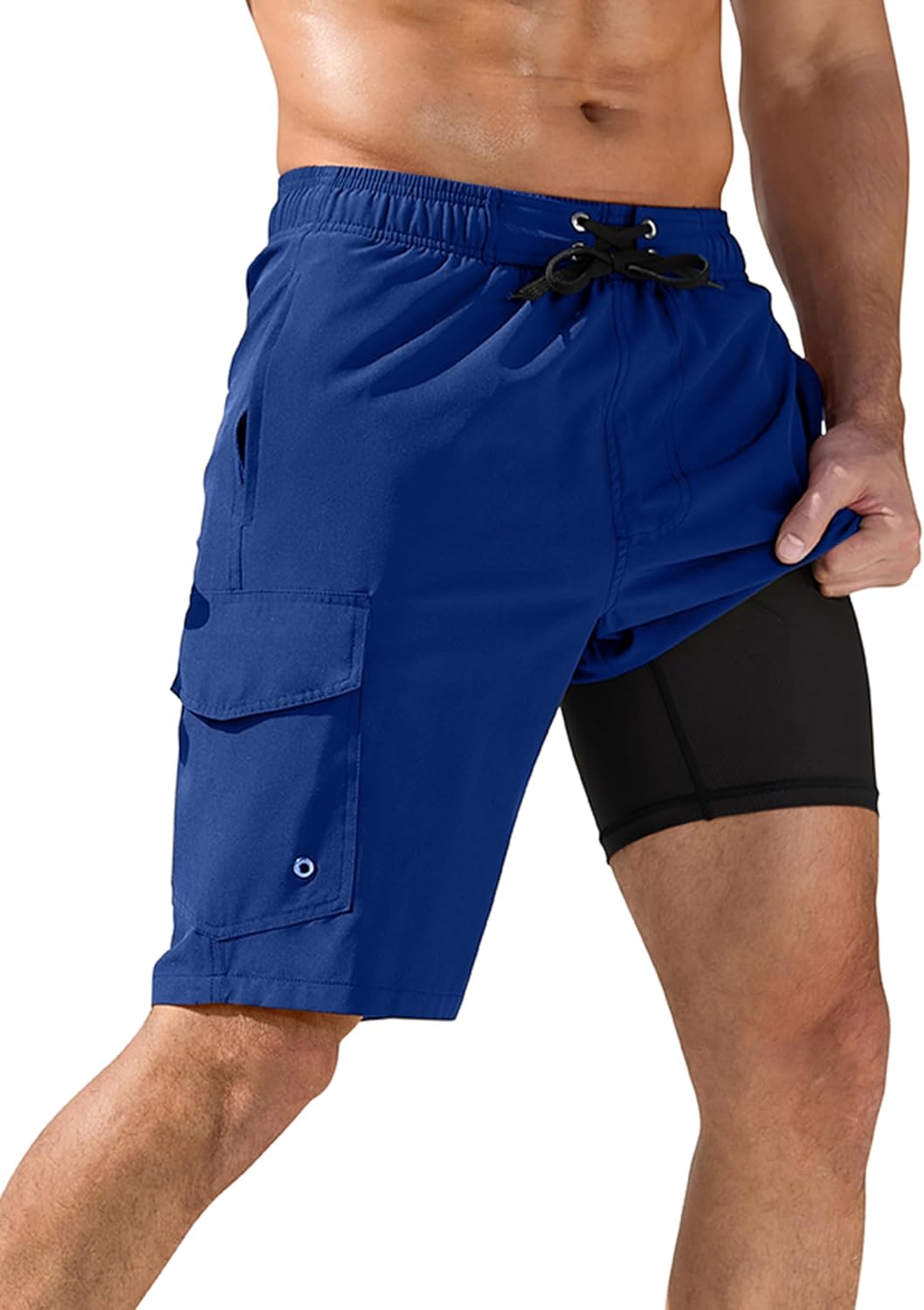 SILKWORLD Mens Swim Trunks with Compression Liner Quick-Dry 10" Stretch Beach Shorts