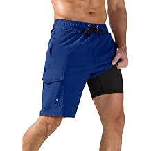 SILKWORLD Mens Swim Trunks with Compression Liner Quick-Dry 10" Stretch Beach Shorts
