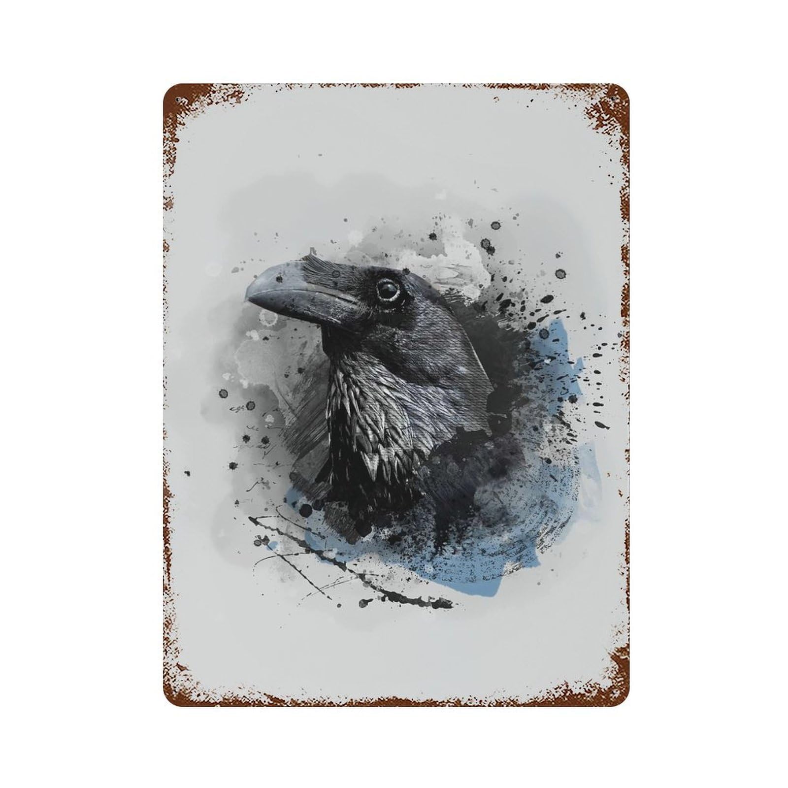 Rust Effect Crow Bird Art Rusty Metal Tin Sign 15.7"x11.8", Old School Wall Decor for Basement, Hobby Room And Garage Decor