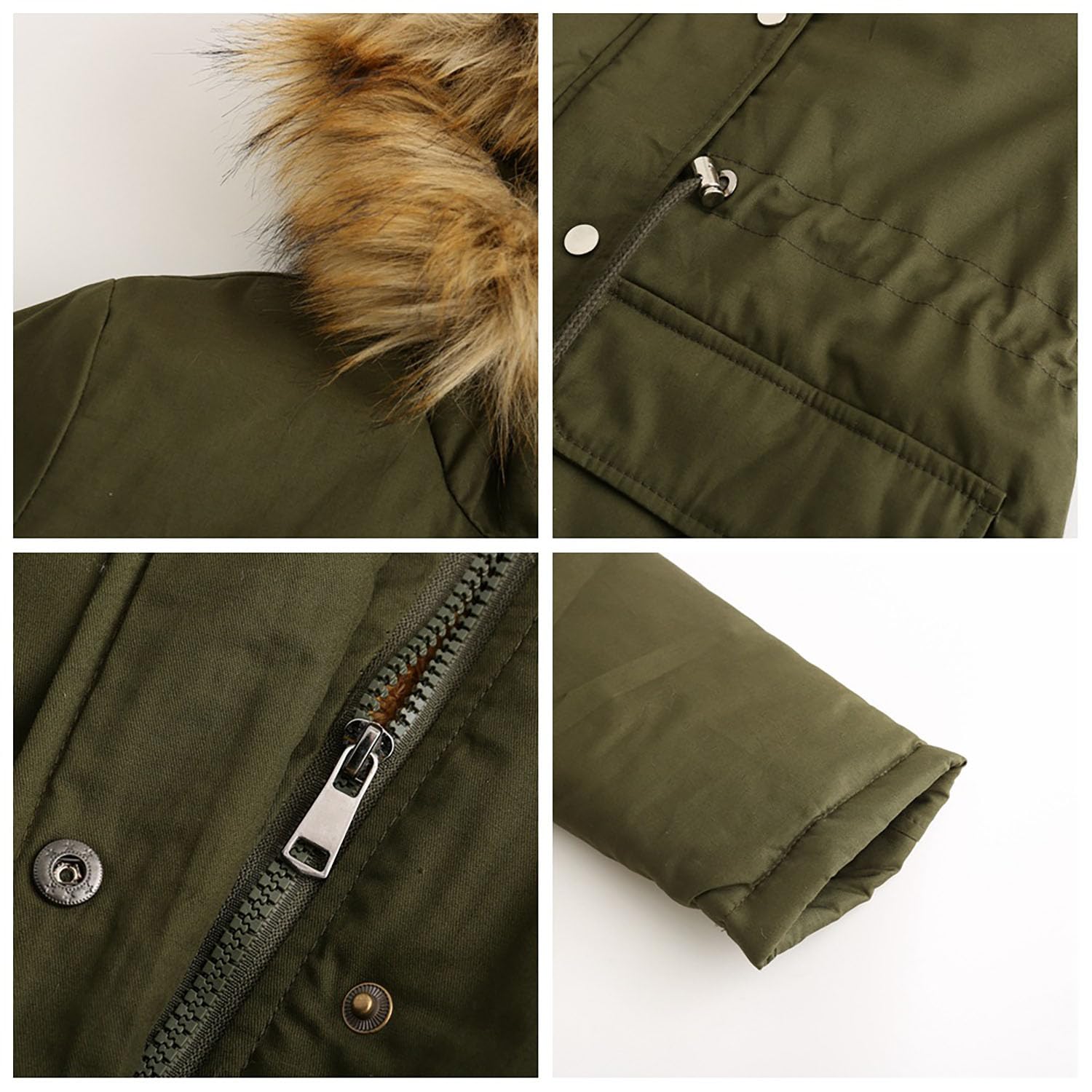 Frauen Winterjacke Kunstpelz Kapuze Baumwolle Gepolstert Mantel Damen Parka Oberbekleidung Zip Up Plus Size Solid Outdoor Sportbekleidung,Green,4XL(Chest:141cm)