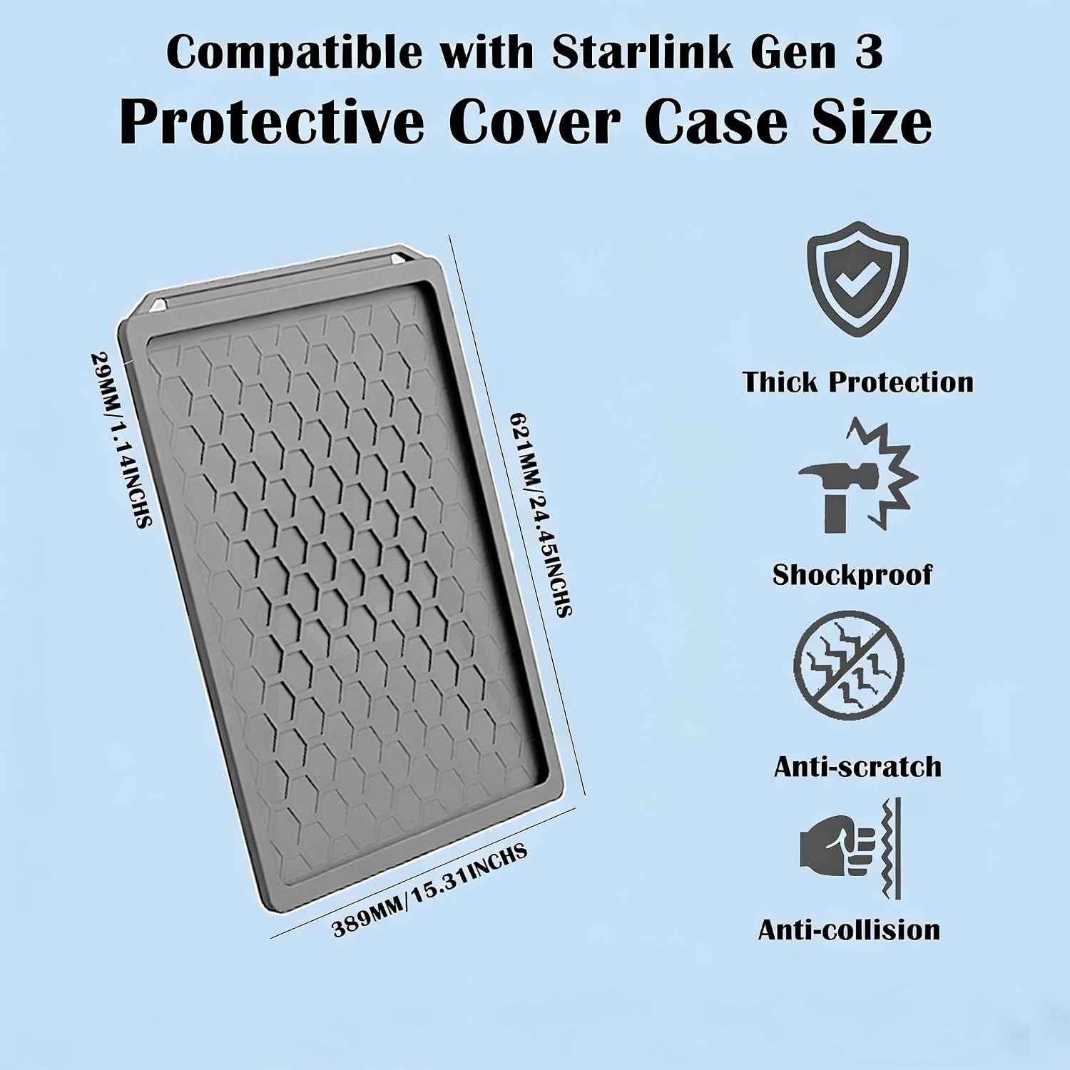 Silicone Protective Cover Case Compatible with Starlink Gen 3, Rocks, Sand and Hail Resistant, Waterproof, Shockproof Standard Accessories, for Outdoor All-Weather Protection (Grey)