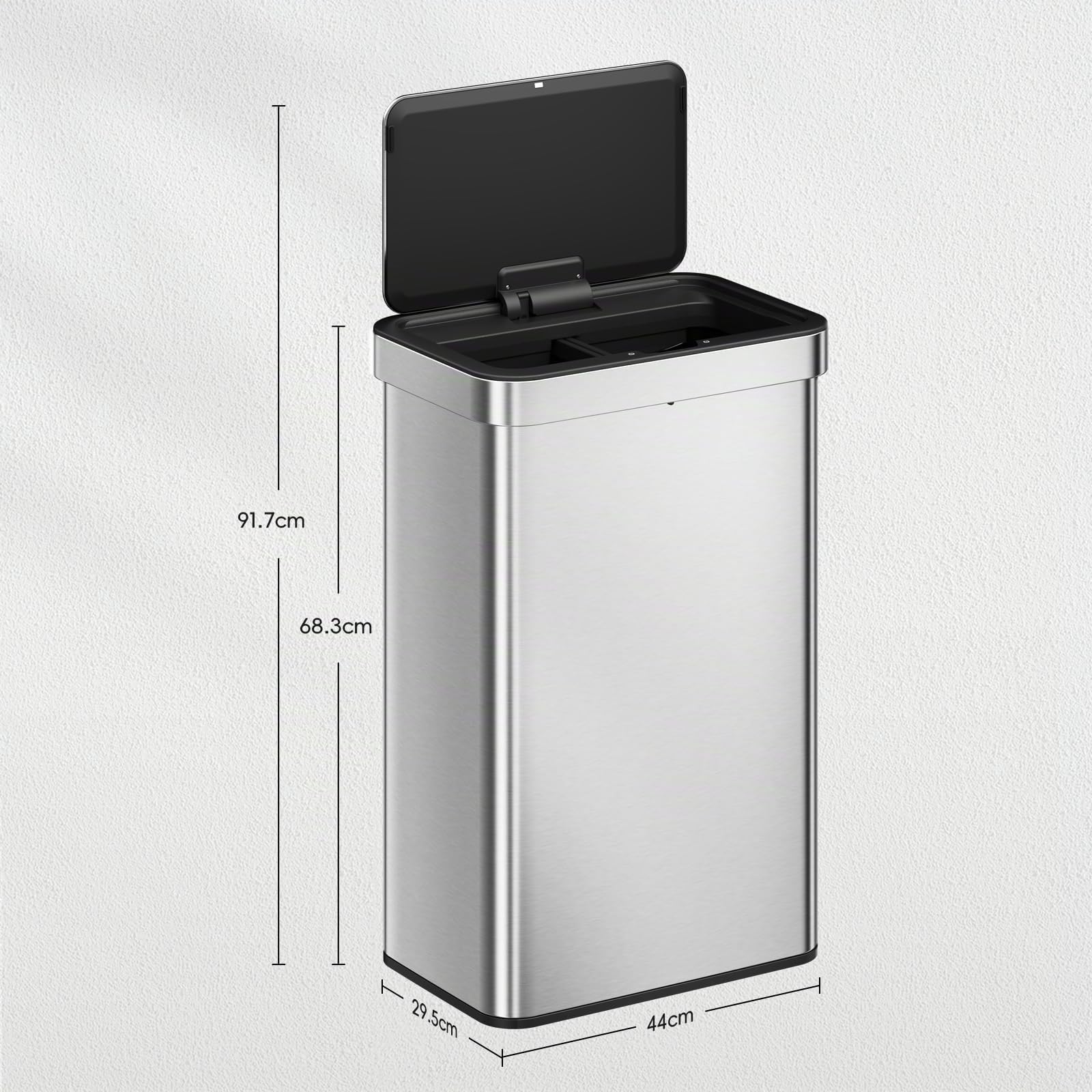 EKO Econova Mirage Cubo Basura Reciclaje para Cocina 30 L + 30 L con Sensor | Sensor de Movimiento, Acero Inoxidable Cepillado, 2 Compartimientos, Cierre Silencioso, Para Cocina