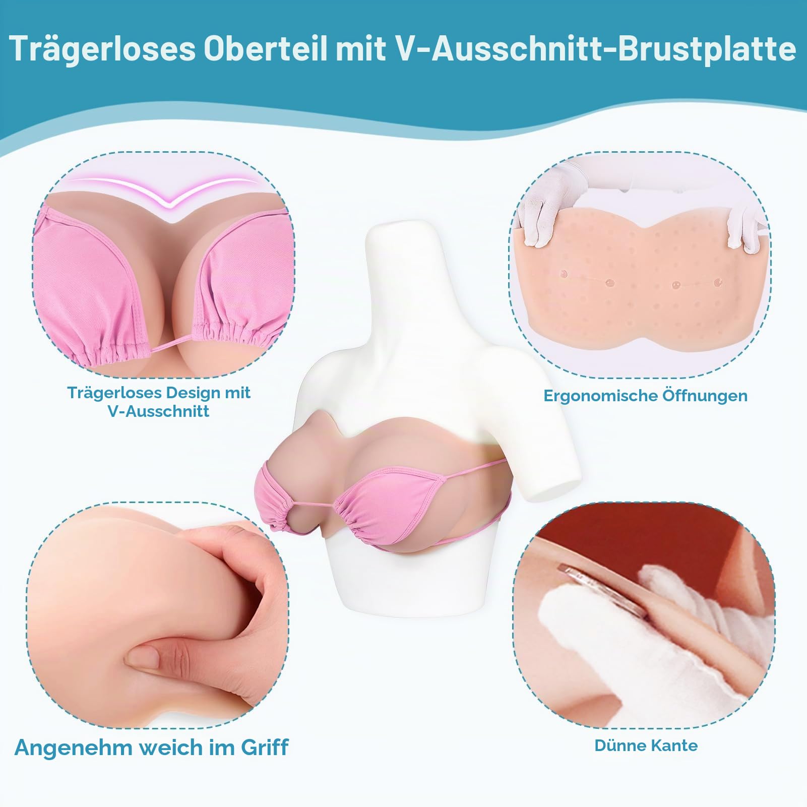Silikonbrüste Realistisch Crossdresser V-Ausschnitt Silikon Brüste Gefüllt aus Baumwolle & Gel Trägerlos Falsche Brust Forms für Transgender Brustprothese