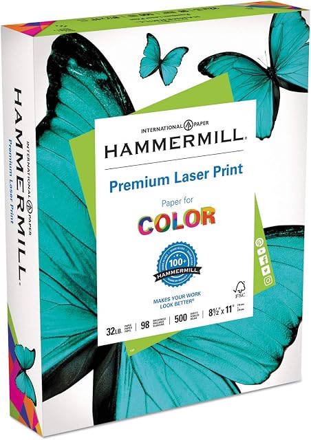 Hammermill Papier, impression laser, 32 Lb, 8.5 x 11, Lettre, 98 C'est brillant. 500 Feuilles / 1 La Râm (104646), Fabriqué dans le USA