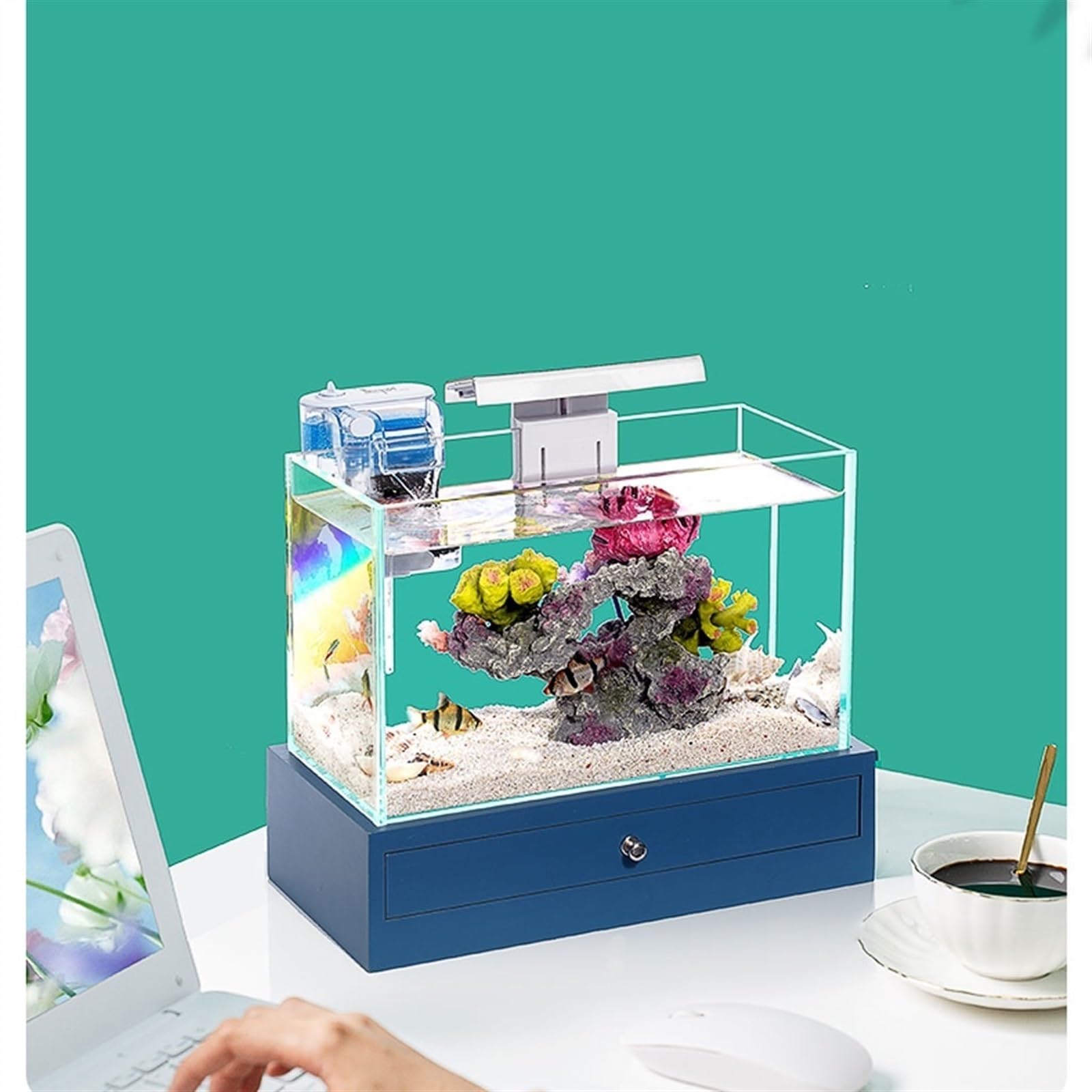 Aquarium Petit Aquarium de Bureau avec Base, décoration de la Maison, décorations de Bureau, Ornements de Paysage écologique Aquarium Complet